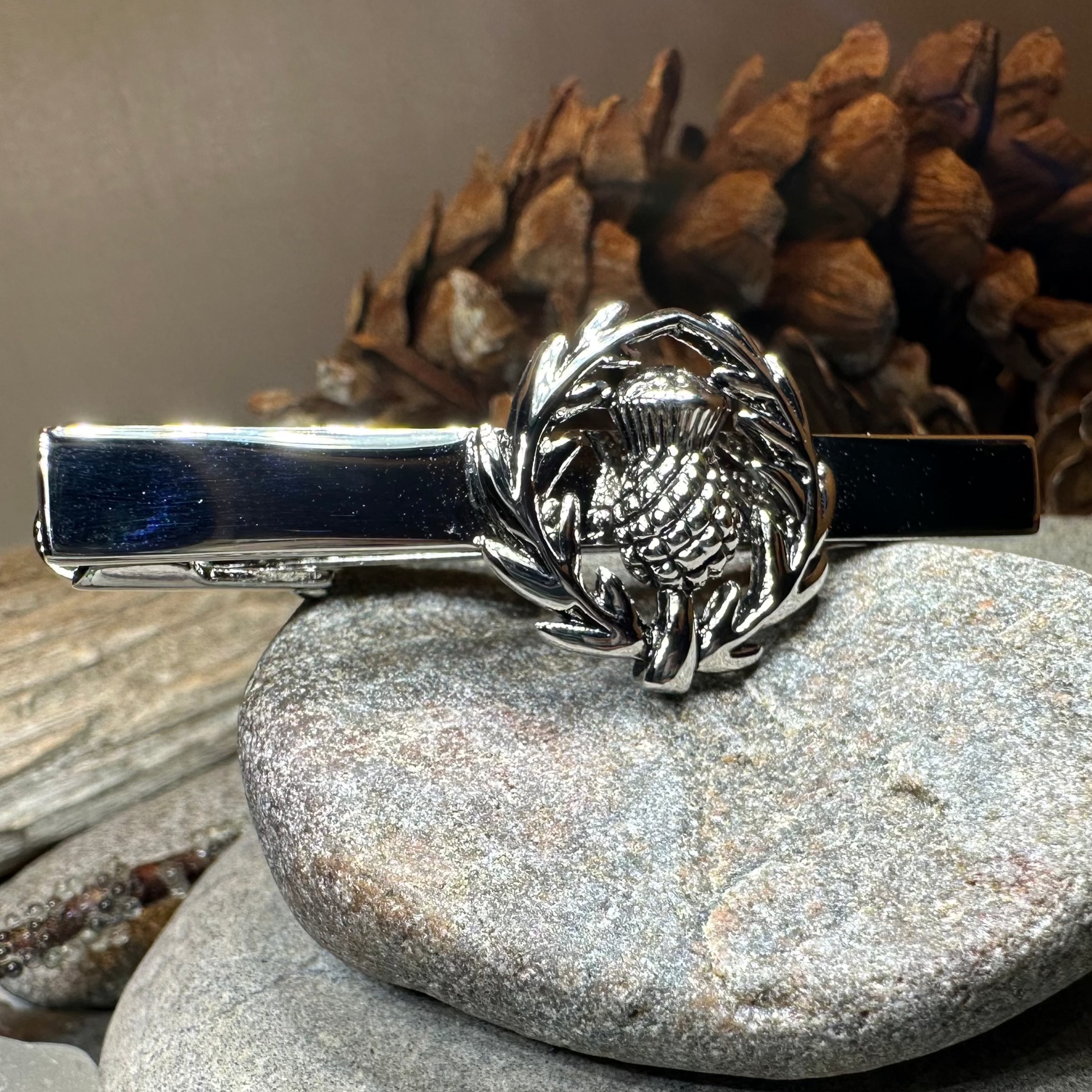 Classic Scottish Thistle Tie Bar - Elegant Silver Plated Kilt Pin for Men's Formal Wear | Perfect for Weddings, Business Meetings & Highland Outfits