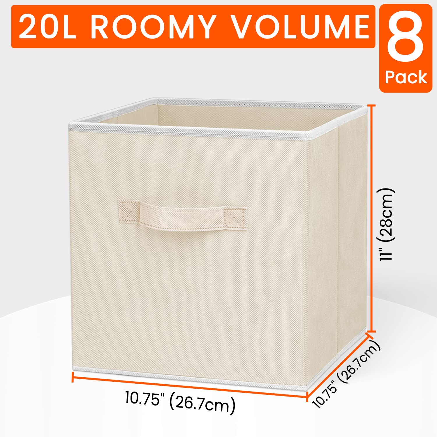 Criusia 11 Inch Heavy Duty Fabric Storage Cubes - 8 Pack Collapsible Closet Organizer Bins for Shelves, Nursery, Kids Room | Perfect for Clothes, Blankets, Toys & Home Organization (Beige)