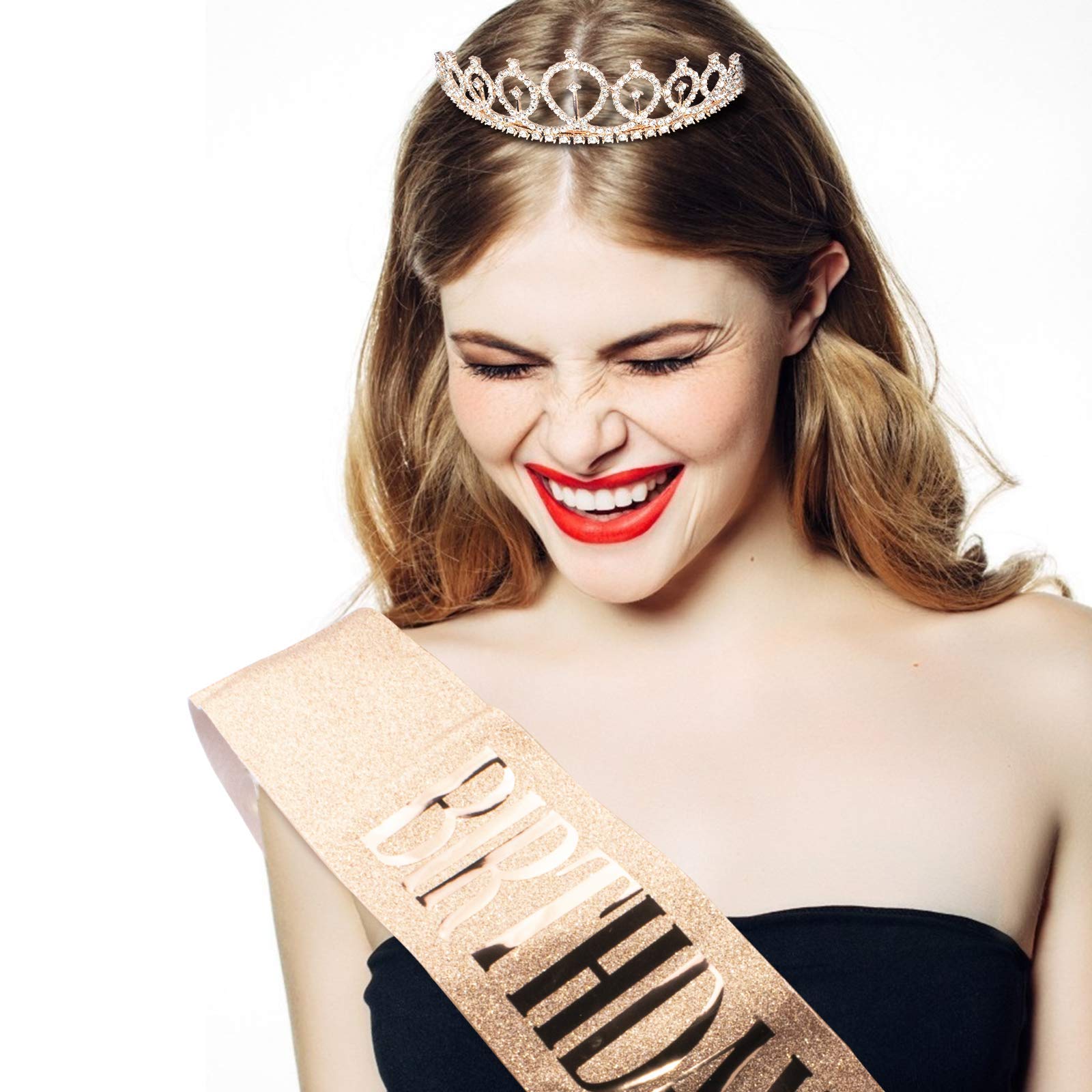 CIEHER Birthday Queen Sash & Tiara Set - Elegant Crowns for Women's Birthday Party, Bachelorette & Special Events - Perfect Birthday Gift & Party Decorations for Women, Girls, Bridal Showers