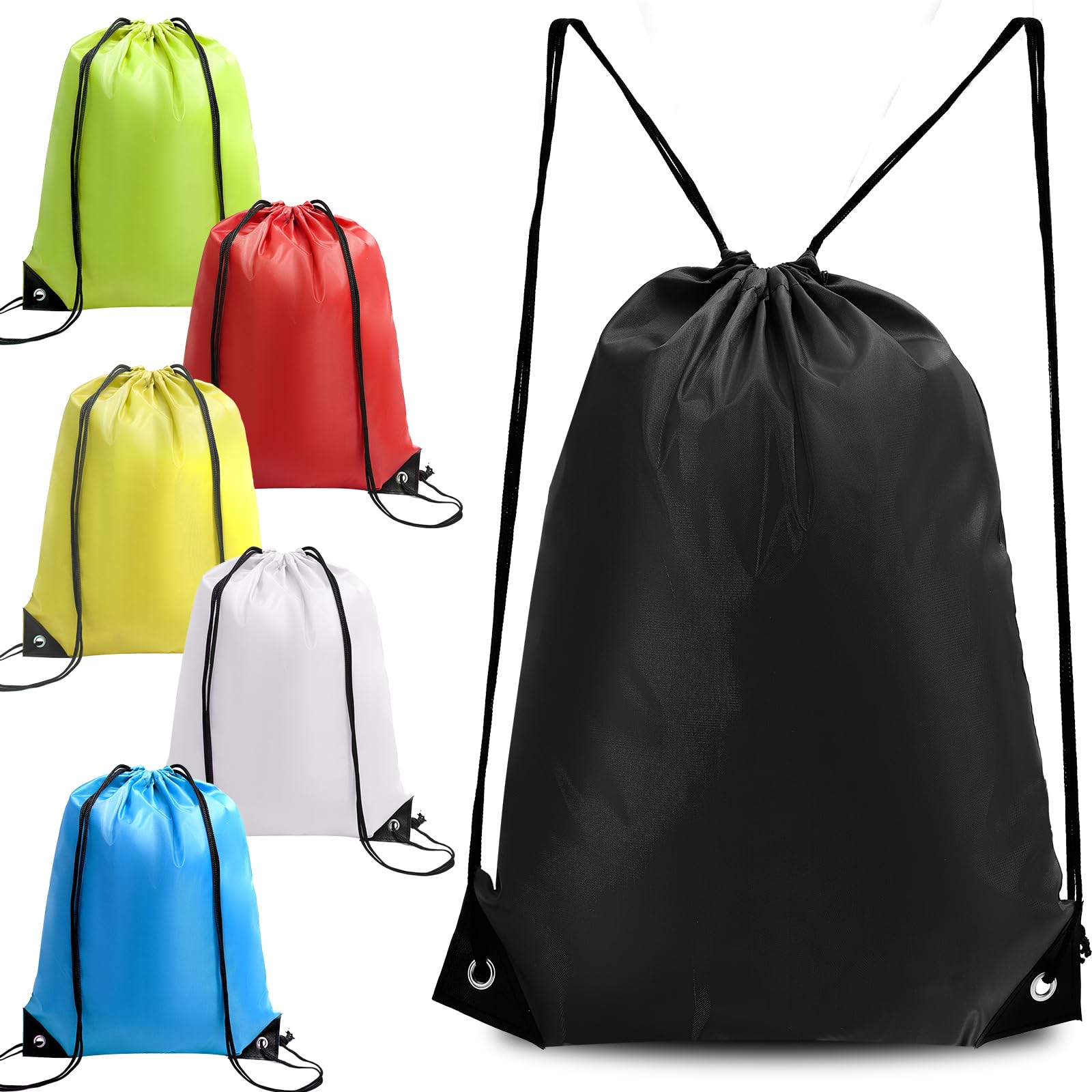6 Pack Waterproof Drawstring Backpacks - Lightweight Sports String Bags for Gym, Running, Hiking & Travel - Bulk Sports Sack for Men Women Kids