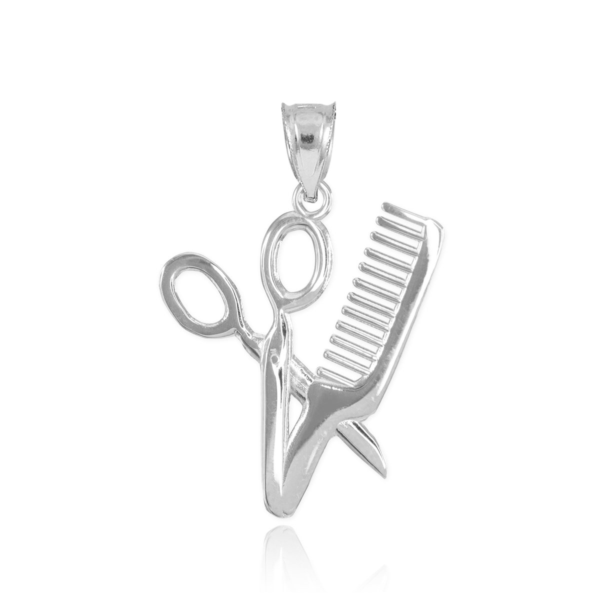 10k White Gold Hair Stylist Scissors & Comb Charm Pendant - High Polish Barber Gift for Stylists, Cosmetologists & Salon Professionals - Perfect for Jewelry Making, Gifts & Fashion Accessories