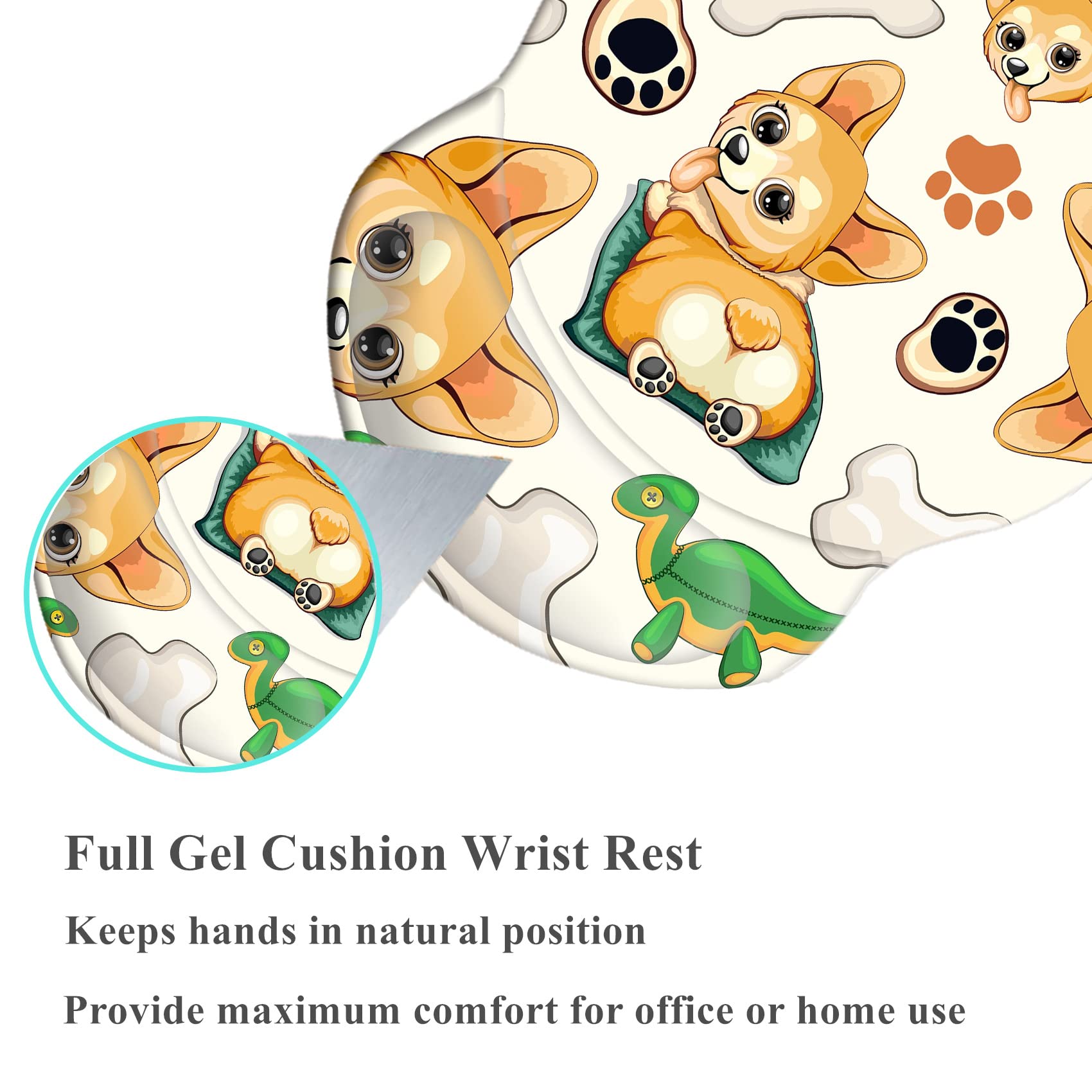 Ergonomic Mouse Pad with Gel Wrist Rest Support - Non-Slip Rubber Base Desk Mat for Office, Gaming & Computer Use - Comfortable for Laptop & Mac Users - Perfect for Long Work Hours & Gaming Sessions (Cute Dog Design)