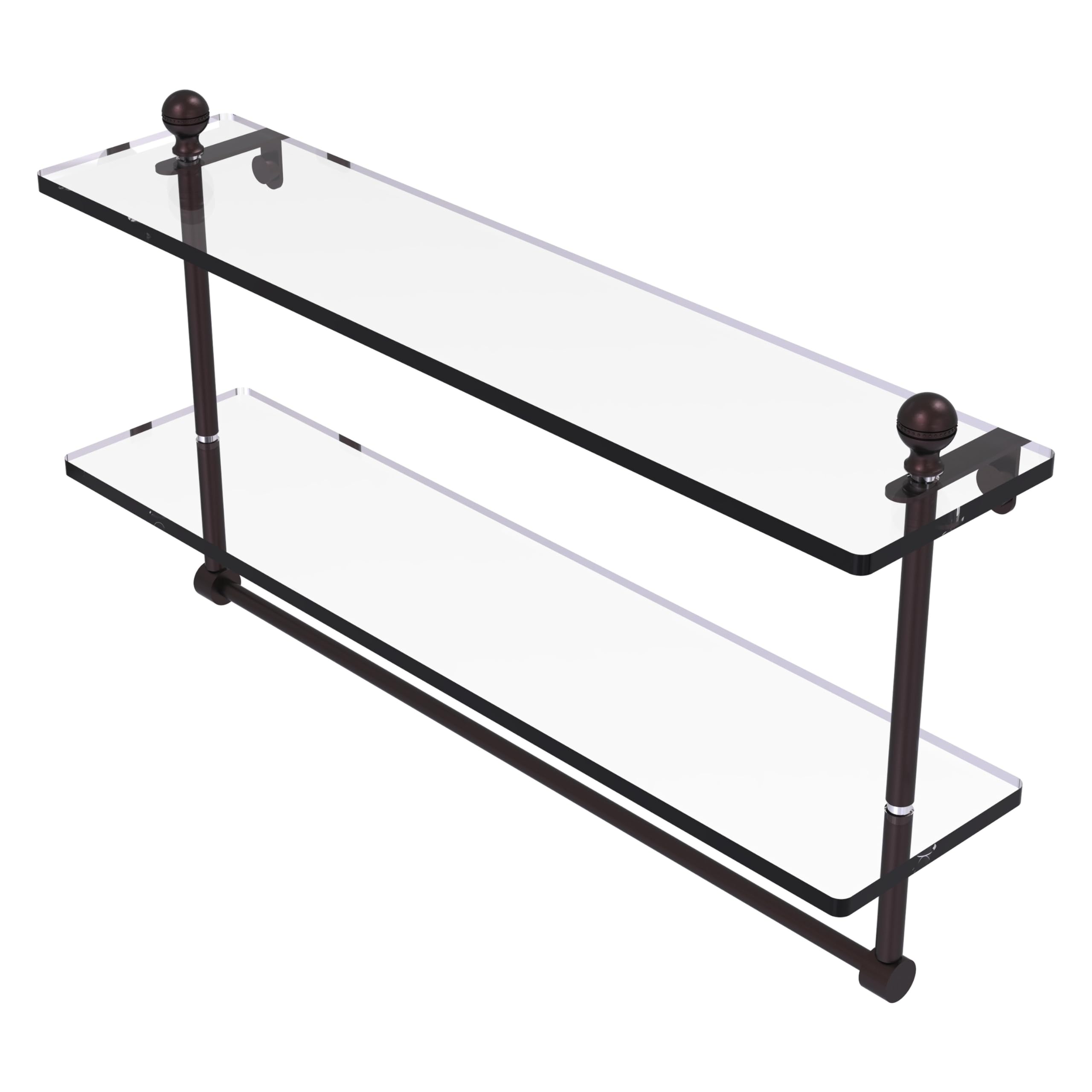 Allied Brass MA-2/22TB-ABZ Mambo Collection 22 Inch Two-Tiered Glass Towel Bar Shelf with Integrated Shelf in Antique Bronze - Perfect for Bathroom Storage and Organization