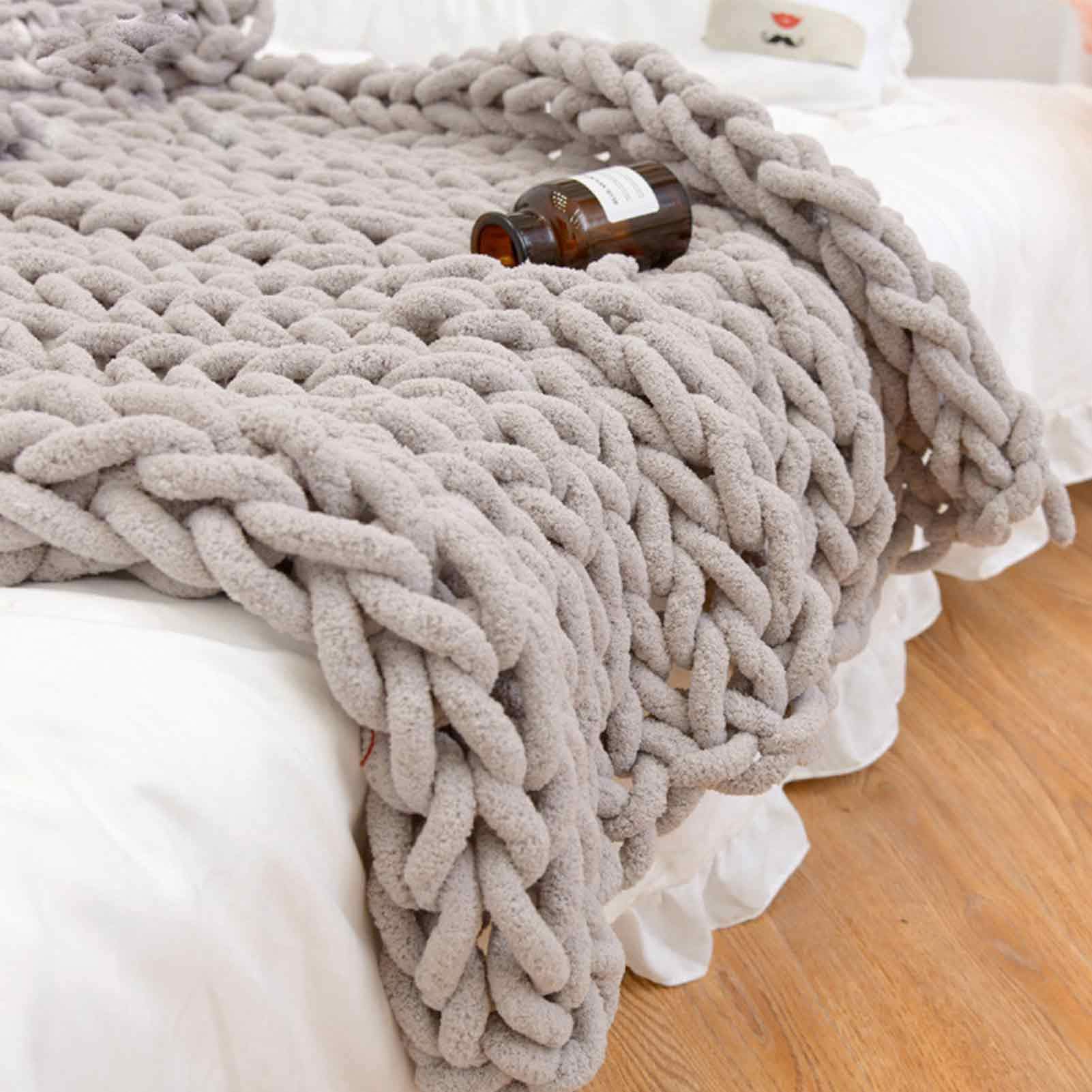 Hand-Woven Chunky Knit Chenille Throw Blanket - Ultra Soft & Warm Oversized Yarn Blanket for Bed, Sofa, Couch - Cozy Home Decor, Pet Bed Cover, Winter Gift Idea - Perfect for Netflix Nights & Cozy Reading