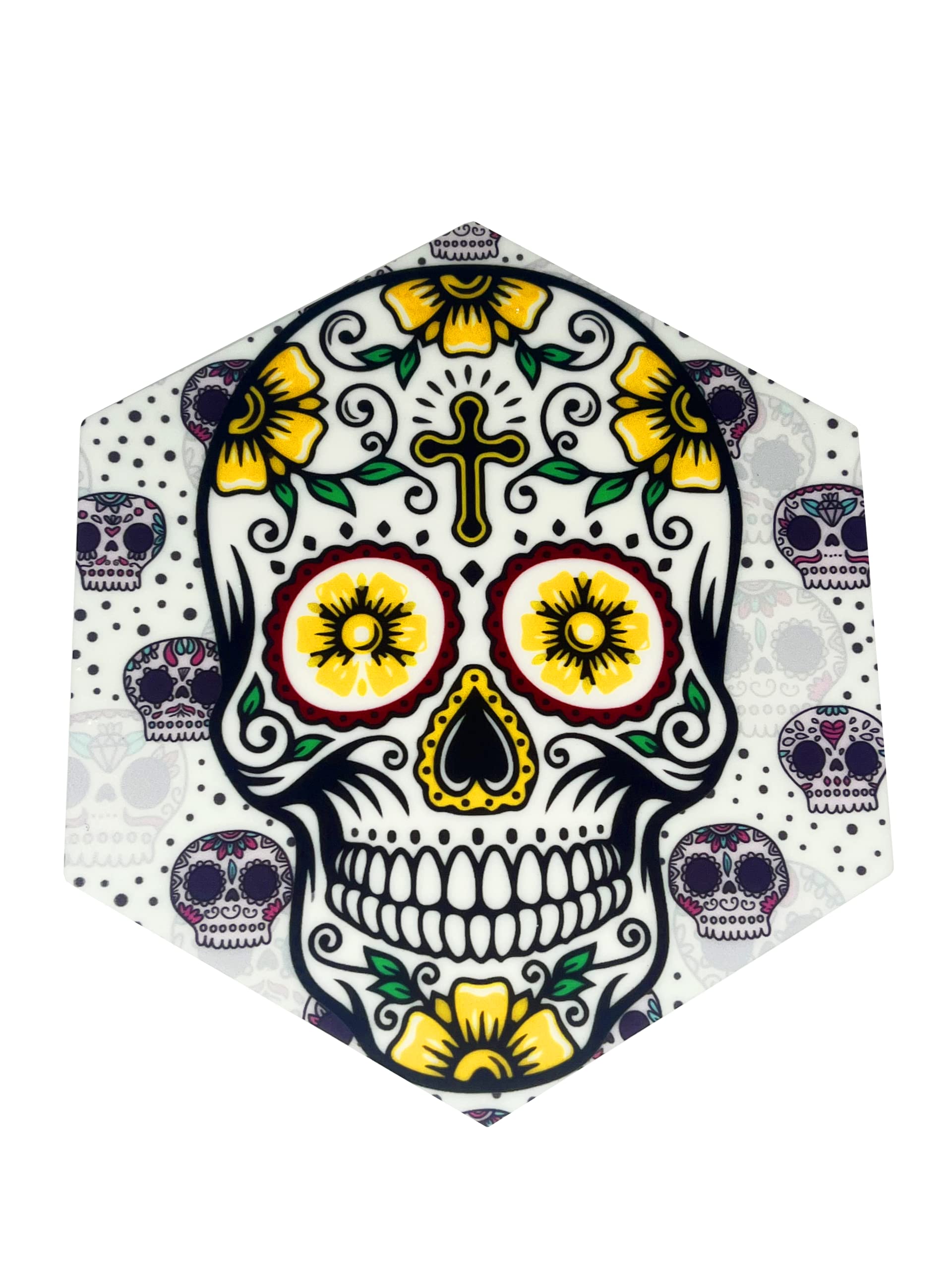 Trippy Mats - Silicone Heat Resistant Cooking Mat, Non-Stick Wax Mat with Cool Hexagon Designs (Sugar Skull Pattern) - Perfect for Baking, Candy Making, and Crafting Projects