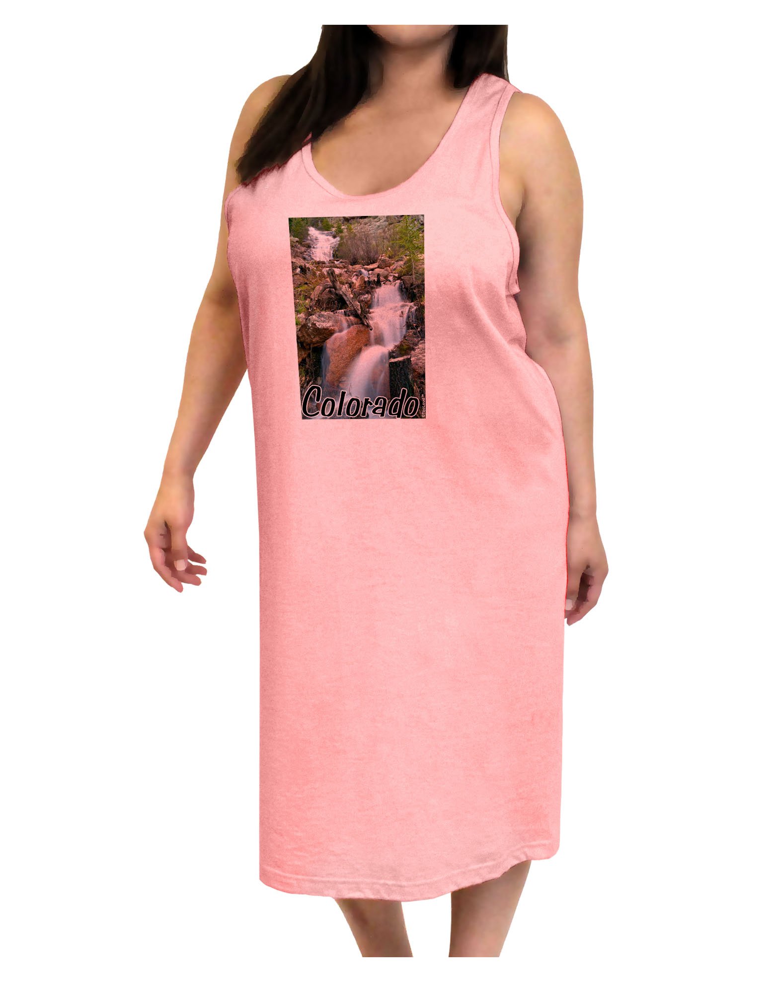 TooLoud Colorado Waterfall Graphic Print Women's Tank Top Dress - Casual Summer Nightshirt for Outdoor Adventures & Music Festivals