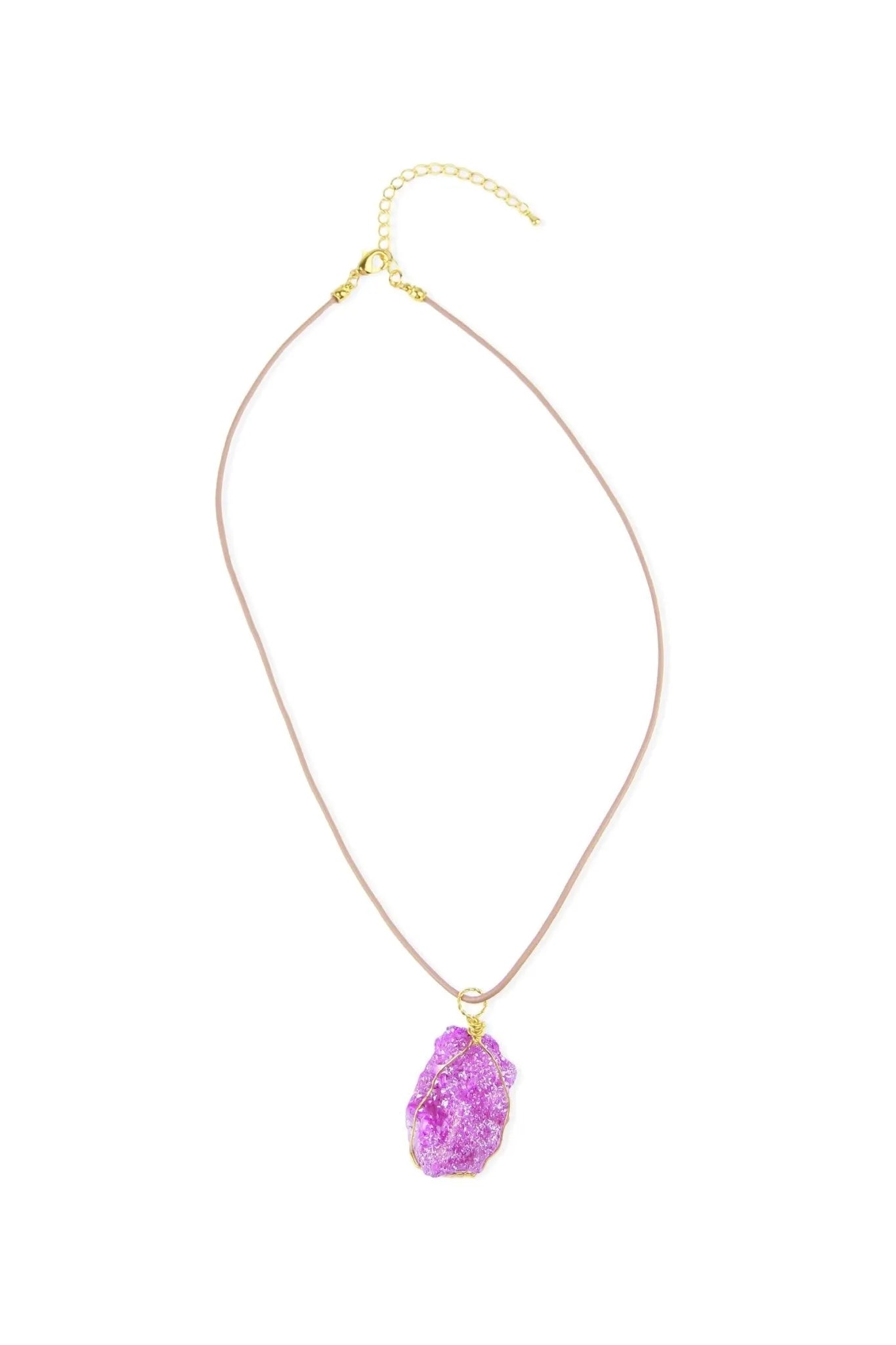 Wire Druzy Pendant Leather Necklace - Boho Crystal Jewelry for Women - Perfect for Casual Wear, Date Nights & Gift Giving