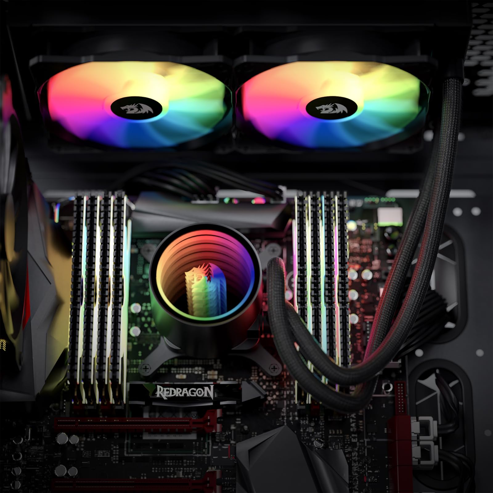 Redragon HL240 ARGB Liquid CPU Cooler - 3300 RPM High-Efficiency Radiator, 20 dBA Quiet Operation, Infinity Mirror RGB Lighting, Dual 120mm PWM FDB Fans, Compatible with LGA 1700 & AMD AM5 | Perfect for Gaming PCs, Workstations & High-Performance Cooling Systems