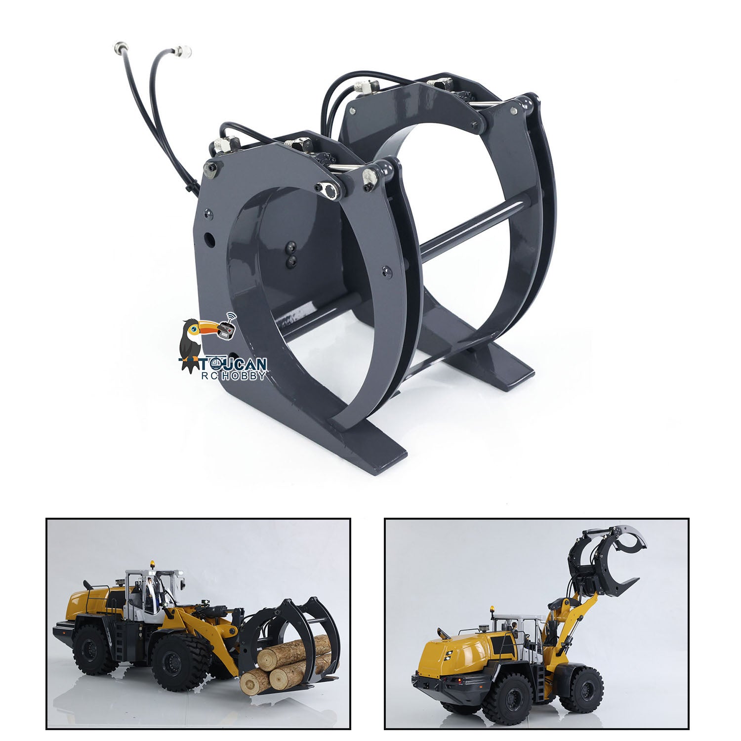 XDRC 1/14 Scale Remote Control Hydraulic Loader 580 Metal Log Grapple Wood Grabber Attachment - Perfect for RC Construction Toys, Forestry Simulation & DIY Mini Excavator Projects