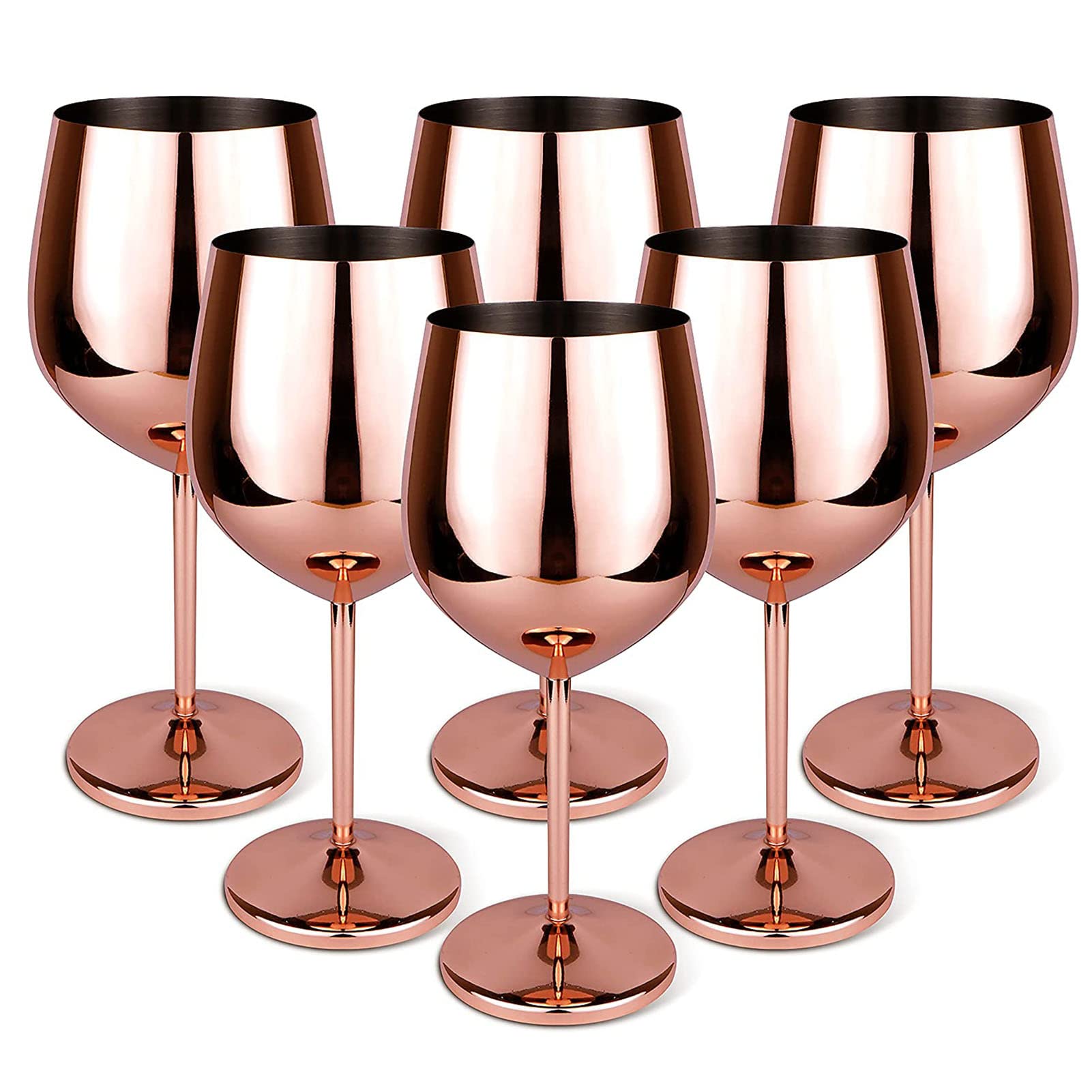 Premium Stainless Steel Wine Glasses Set of 6 - Unbreakable Metal Stemware for White Wine, Cocktails, Juice & Champagne - Elegant Rose Gold Goblets for Parties, Weddings & Home Bar Decor