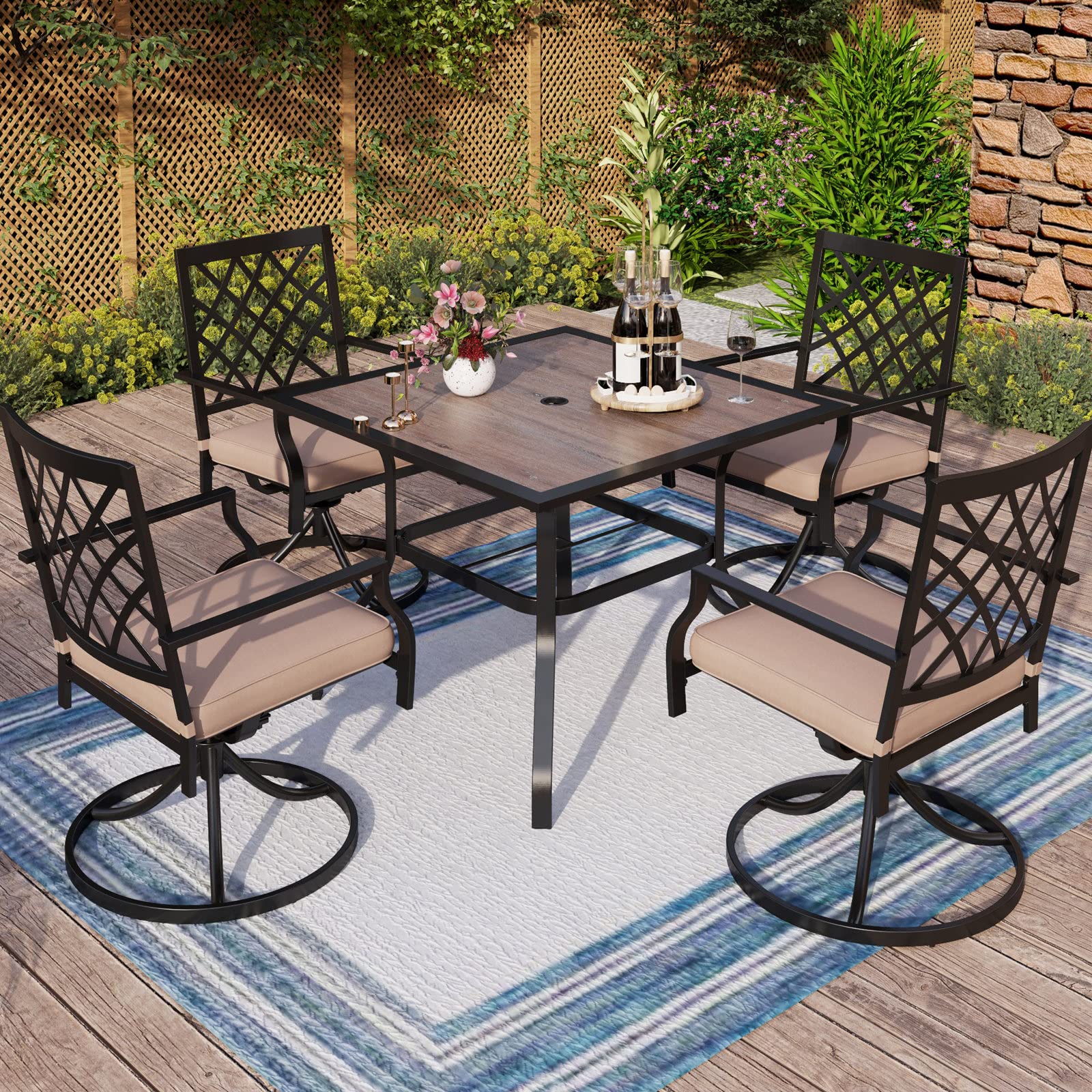 MFSTUDIO 5-Piece Metal Patio Dining Set with Swivel Rocker Chairs, 2.7