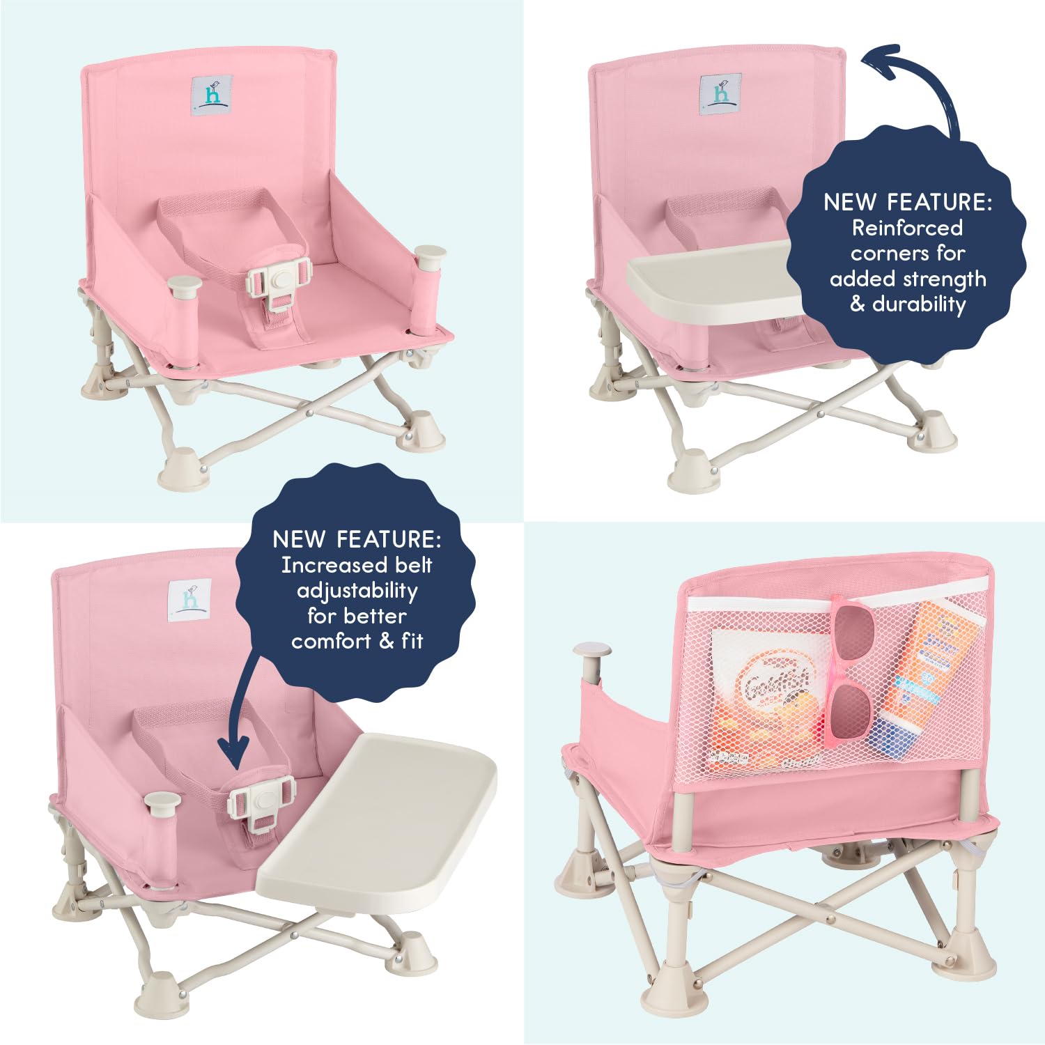Hiccapop OmniBoost Travel Booster Seat with Tray for Baby - Foldable Portable High Chair for Dining, Camping, Beach & Travel | Tip-Free Design with Safety Straps | Perfect for Restaurants, Picnics & Grandma's House