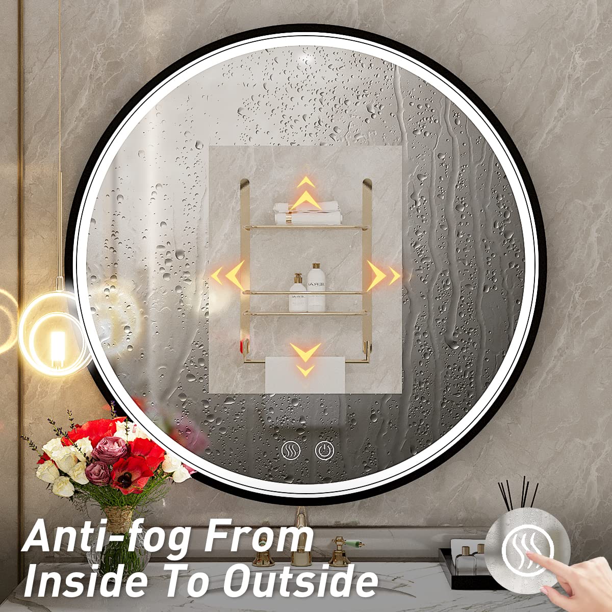 28 Inch LED Round Bathroom Mirror with Light - Anti-Fog, Dimmable Touch Switch, Waterproof IP54, 90+ CRI - Perfect for Vanity, Makeup, Shaving & Bathroom Decor