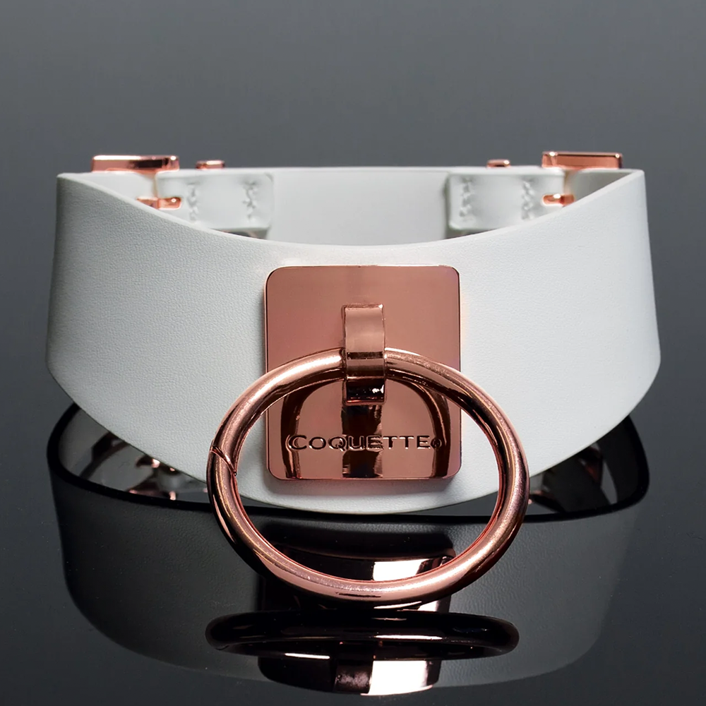 Coquette Luxury Faux Leather Dog Collar with Rose Gold O-Ring - Stylish Pet Accessory for Small & Medium Dogs - Perfect for Daily Walks & Fashion Outings
