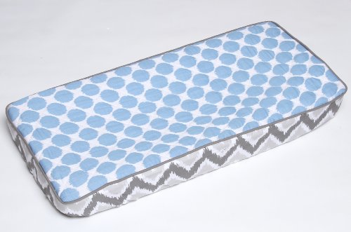Bacati Ikat Zigzag Grey & Muslin Blue Dot Changing Pad Cover - Waterproof Baby Changing Table Cover for Nursery, Diaper Station & Travel - Soft & Breathable Cotton Fabric
