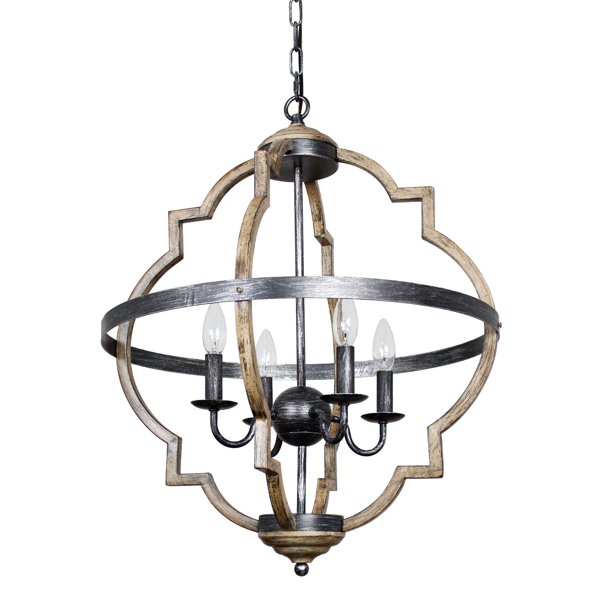 Rustic Farmhouse Chandelier Ceiling Light Fixture - 4-Light Industrial Pendant Lighting, 21 Inch, E26 Socket (Bulb Not Included) - Perfect for Dining Room, Kitchen Island, or Entryway Decor
