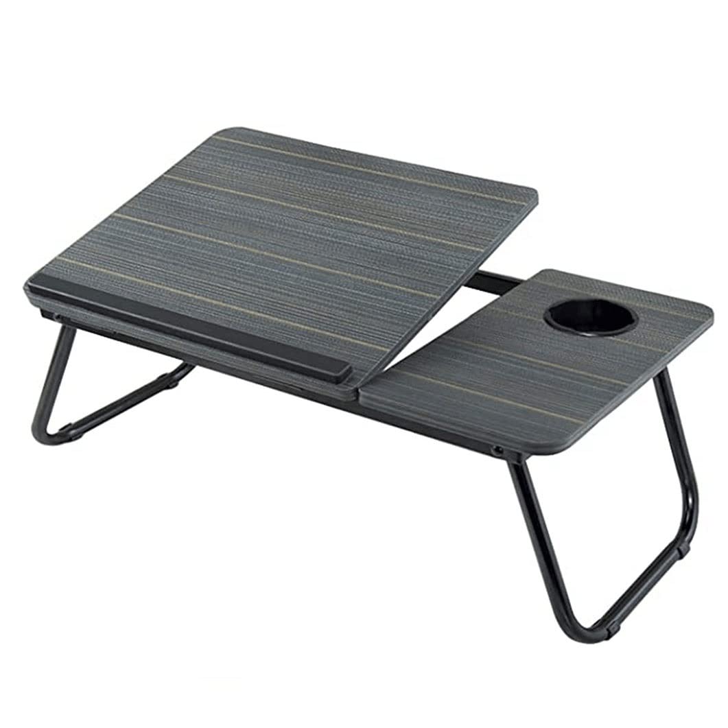 QINFEI Foldable Laptop Desk Stand - 5 Adjustable Height Levels, Portable Notebook Tray with Cup Holder - Perfect for Working in Bed, Studying, or Programming at Home or Office