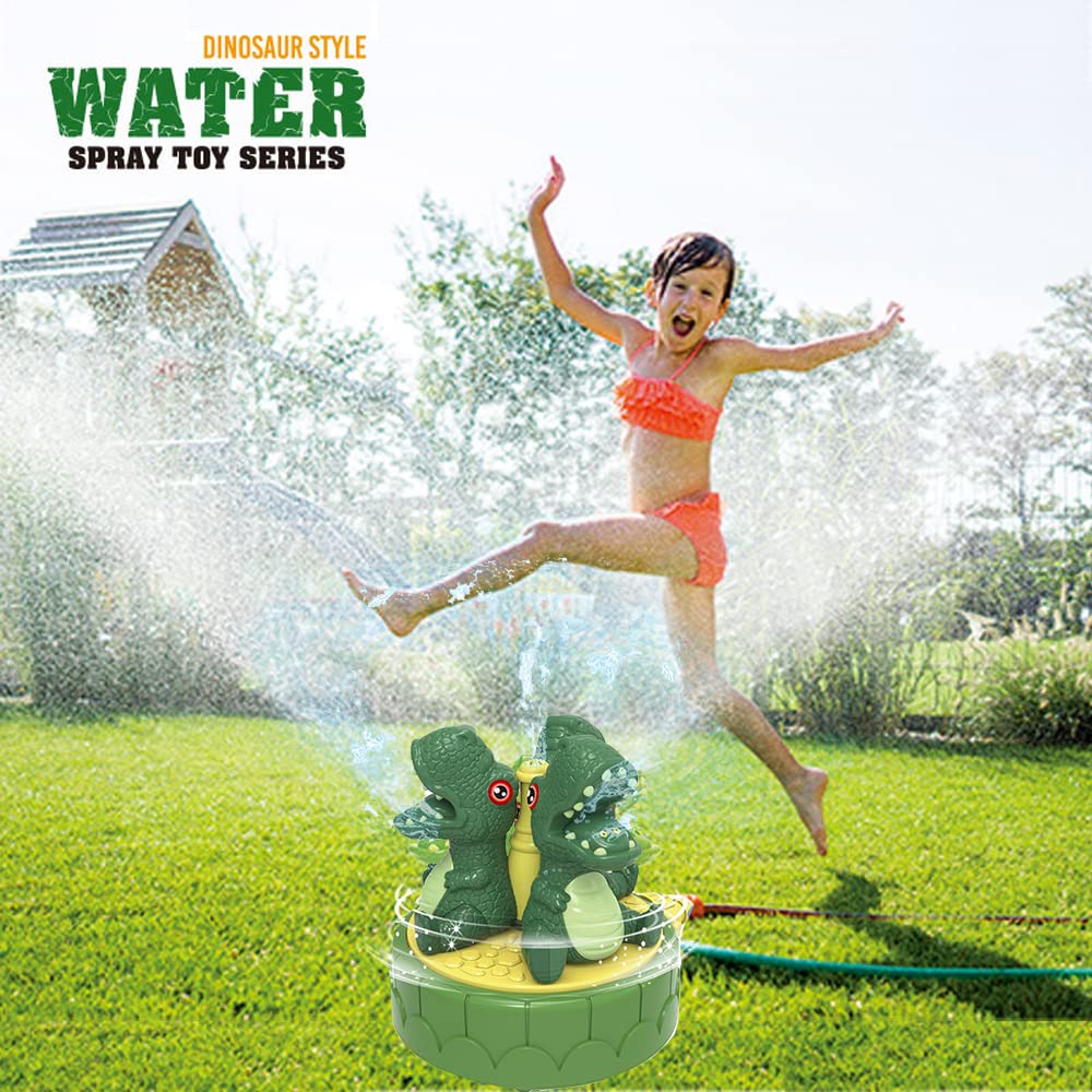 YEIBOBO Outdoor Water Spray Sprinkler Toy for Kids Ages 3+ - Dinosaur Themed Dark Green Summer Backyard Water Play for Boys & Girls - Compatible with Garden Hose | Perfect for Pool Parties, Birthday Gifts & Outdoor Family Fun