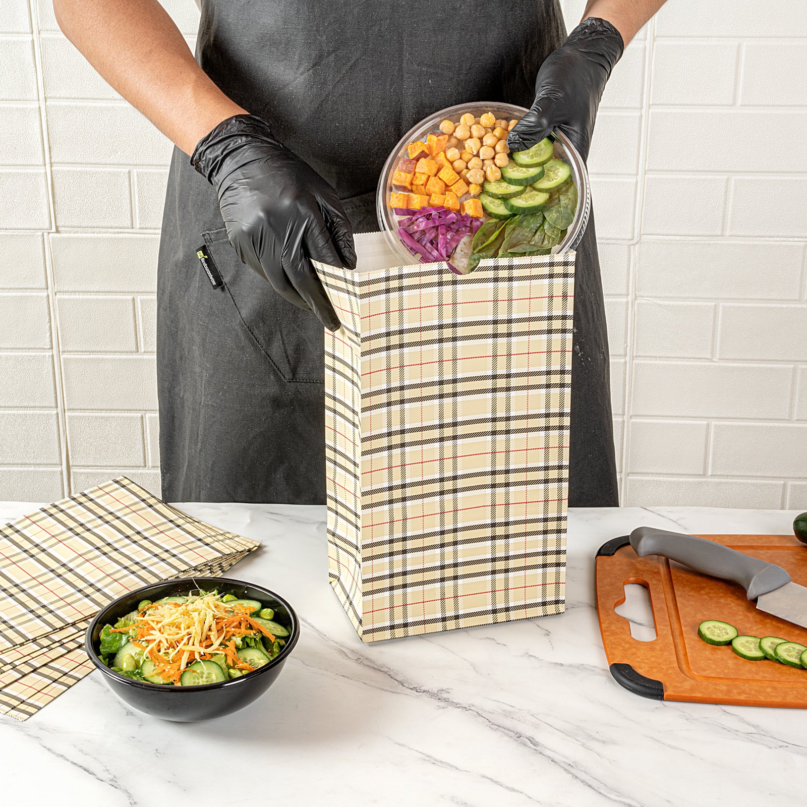 Eco-Friendly Plaid Paper Bags 12 lb - 7 x 4.25 x 12.5 Inches - Pack of 100 - Perfect for Retail Shopping, Gift Wrapping & Party Favors