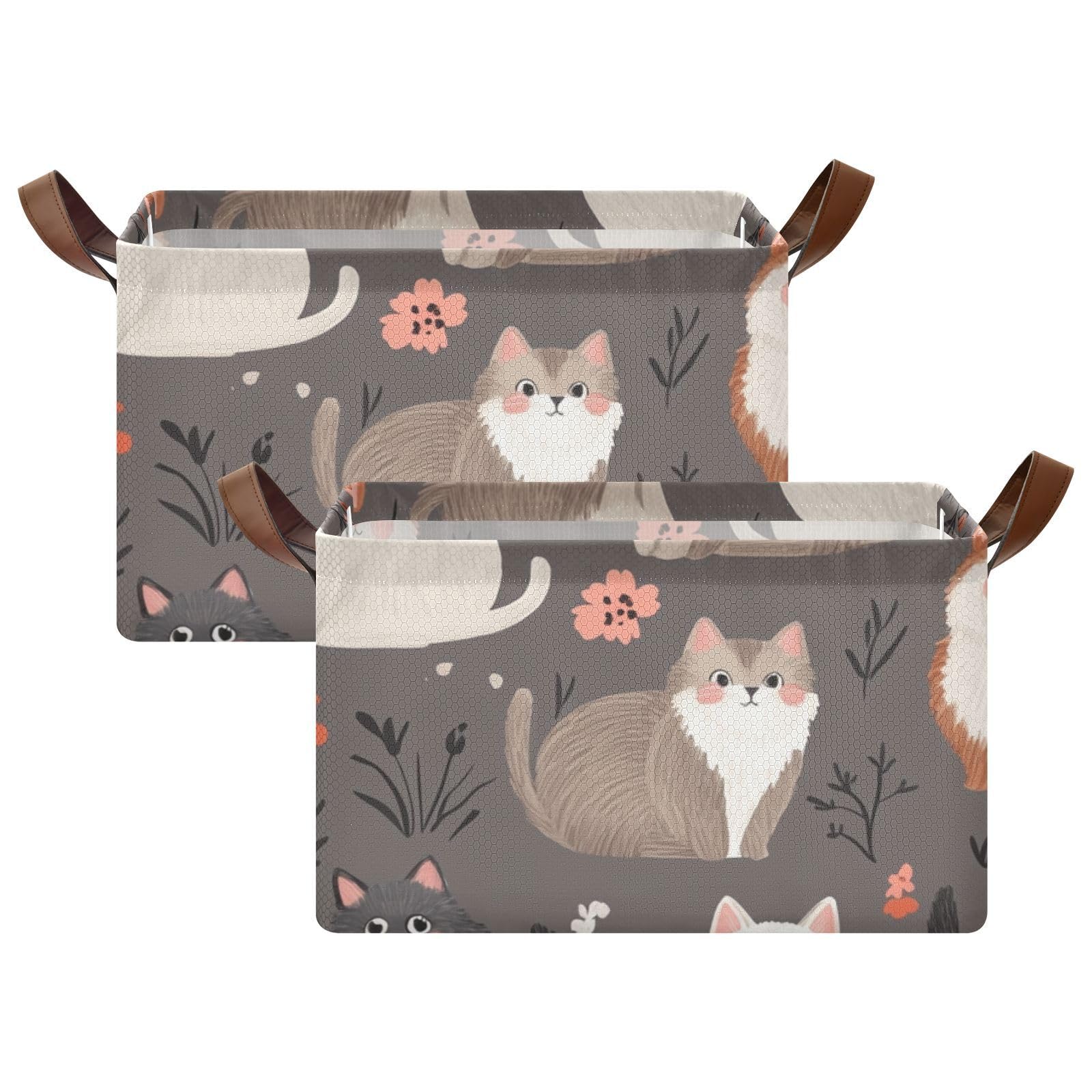 Personalized Cat-Themed Foldable Storage Baskets - 2 Pack Rectangle Organizer Bins with Handles for Shelves, Closet & Wardrobe Organization | Perfect for Home, Office & Kids Room Storage Solutions