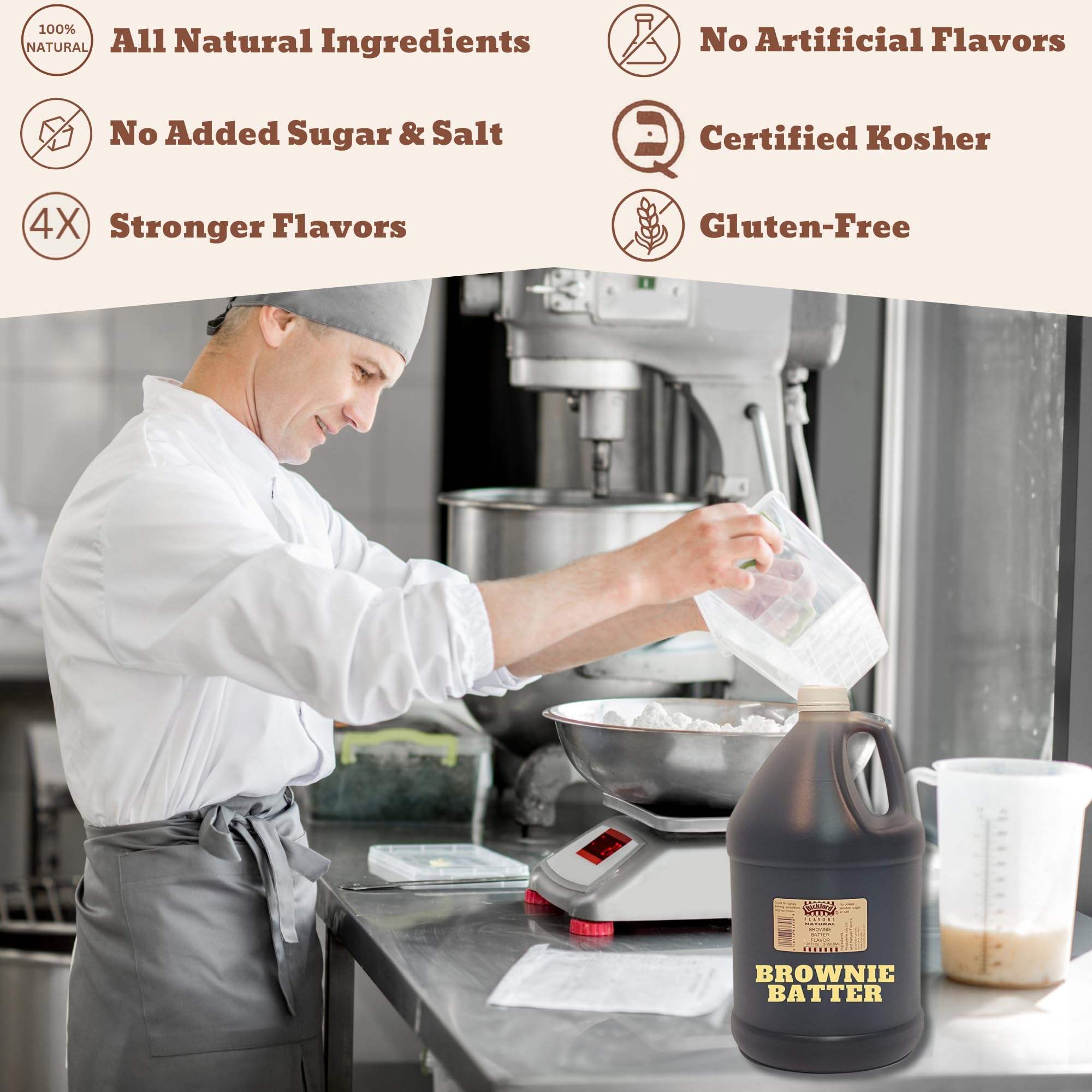 Bickford 4X Brownie Batter Flavor - Gluten Free, Kosher & Vegan Baking Extract for Cakes, Cookies & Desserts - No Sugar Added, 1 Gallon Bulk Food Flavoring for Professional & Home Bakers