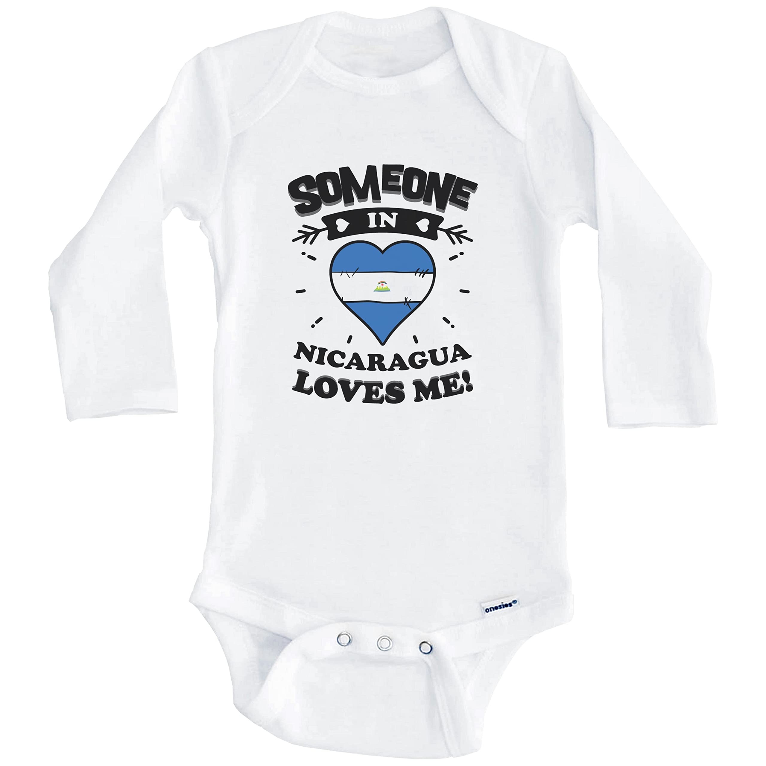 Nicaragua Loves Me Heart Print One Piece Baby Bodysuit - Long Sleeve Infant Romper for Newborns & Toddlers - Perfect for Family Photos, Holidays & Everyday Wear