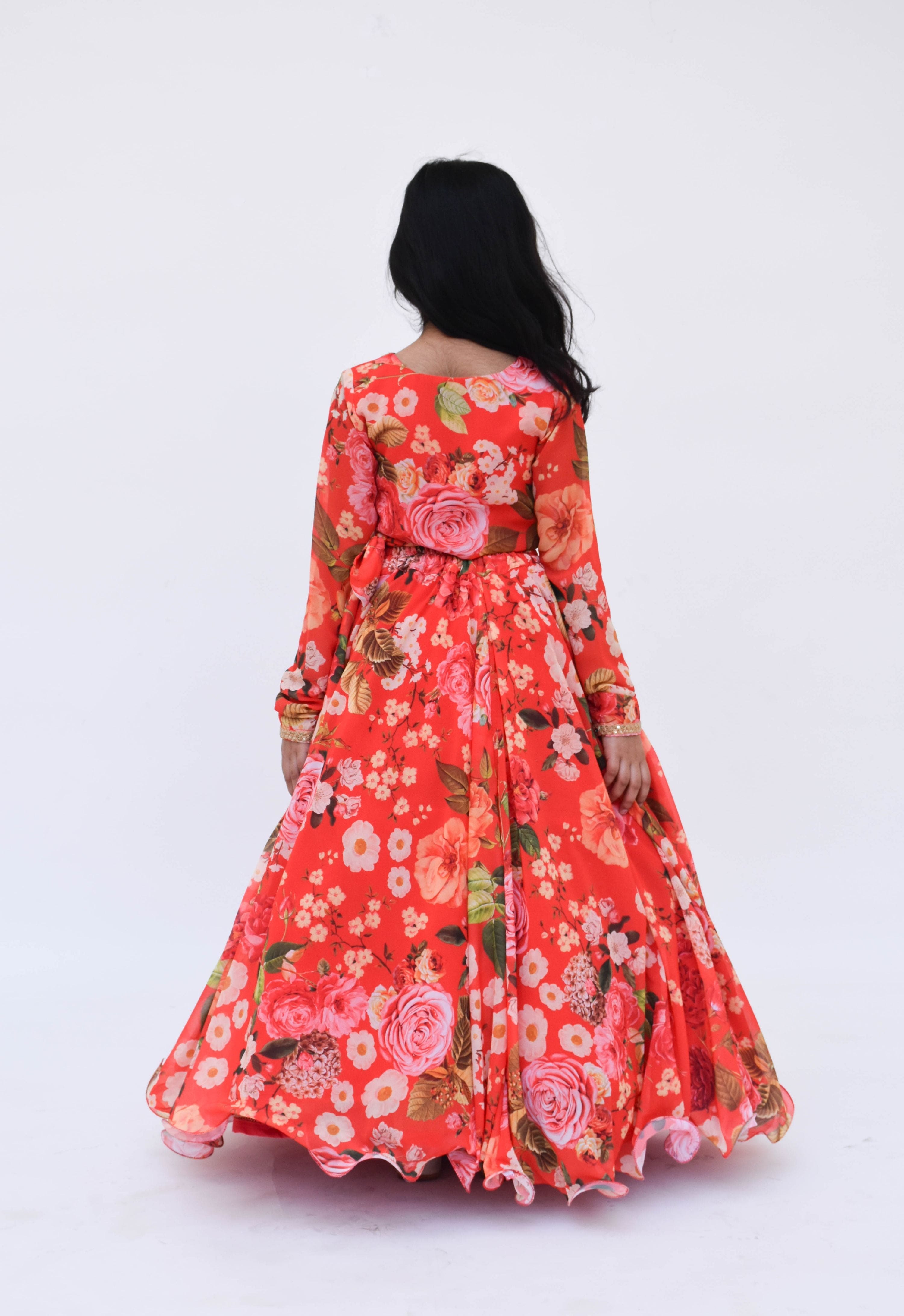 Pre Order: Stunning Red Floral Print Lehenga Choli Set for Women | Indian Bridal & Wedding Outfit | Perfect for Festivals, Parties & Special Occasions