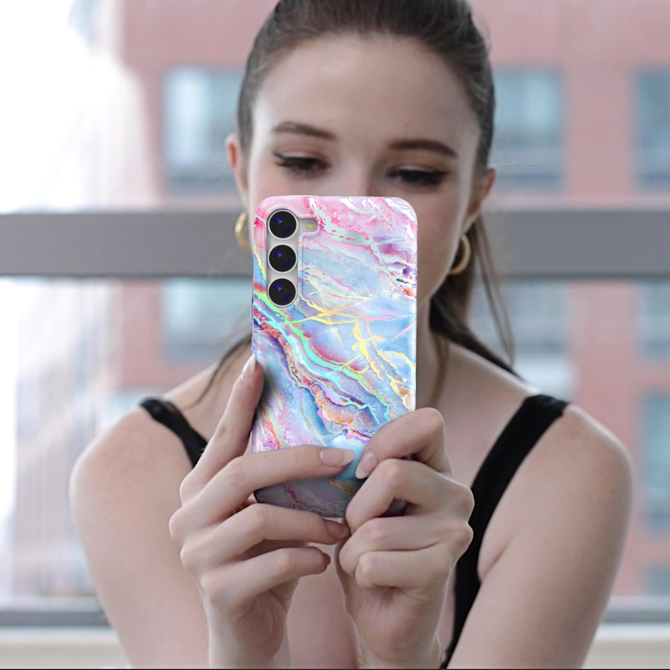 Holo Moonstone Marble Phone Case for Samsung Galaxy S21/S22/S23 - Protective Slim Cover with Unique Marble Design | Perfect for Everyday Use, Work & Travel