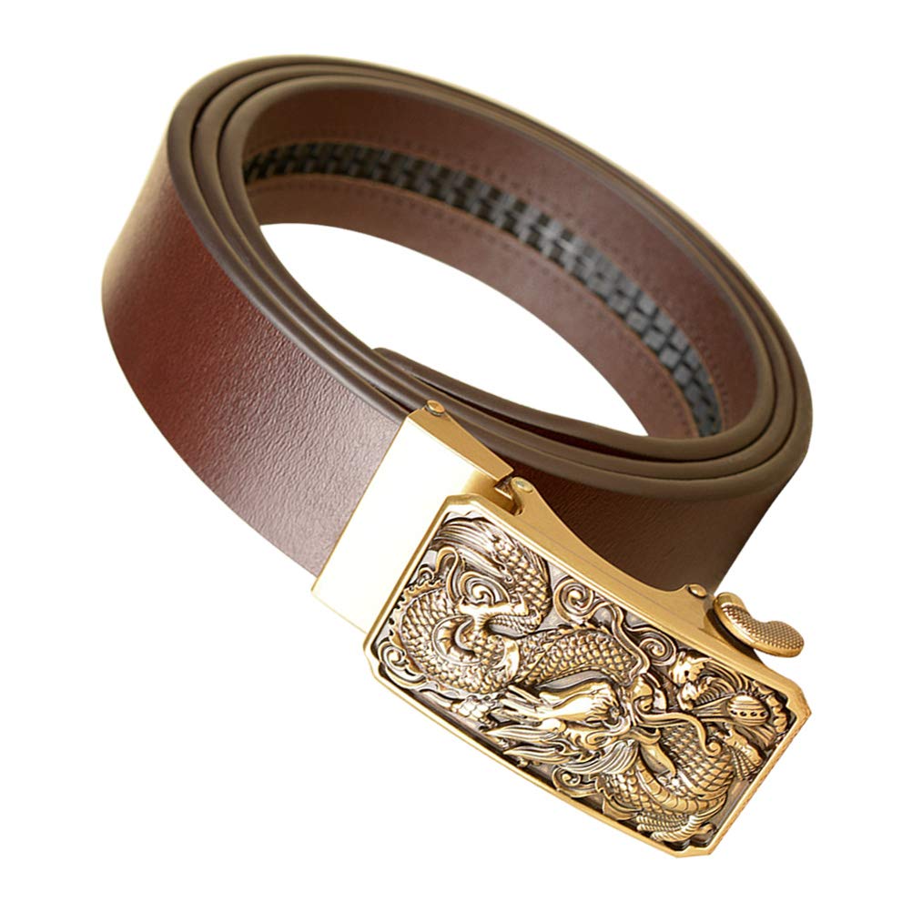 KESYOO Genuine Leather Belt for Men - Black Automatic Golden Buckle with Dragon Pattern - Stylish Dress Belt for Office, Casual & Formal Wear
