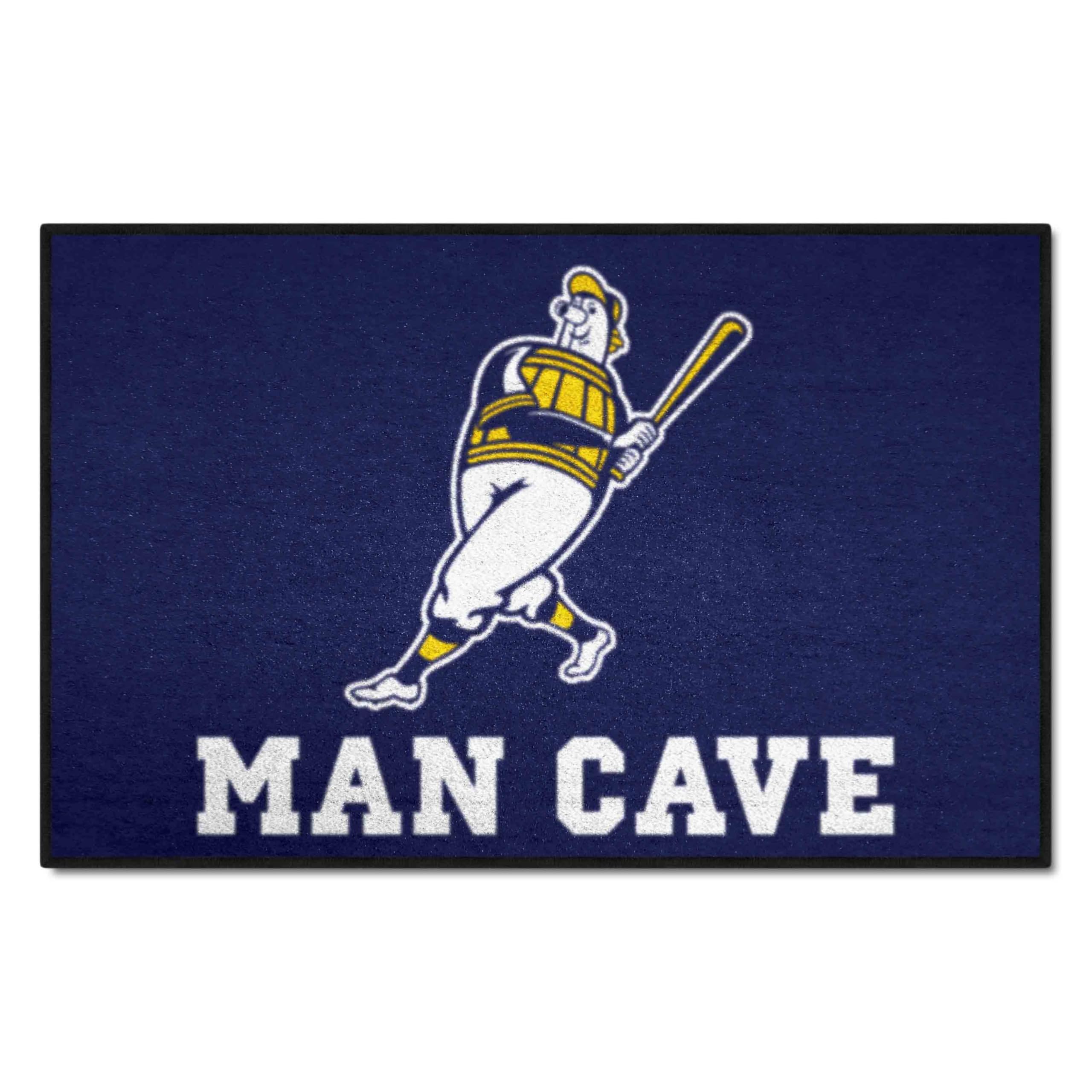 MLB Milwaukee Brewers Barrell Man Man Cave Rug - 19x30 Inch Baseball Fan Decor for Game Room, Basement & Sports Themed Home Decor