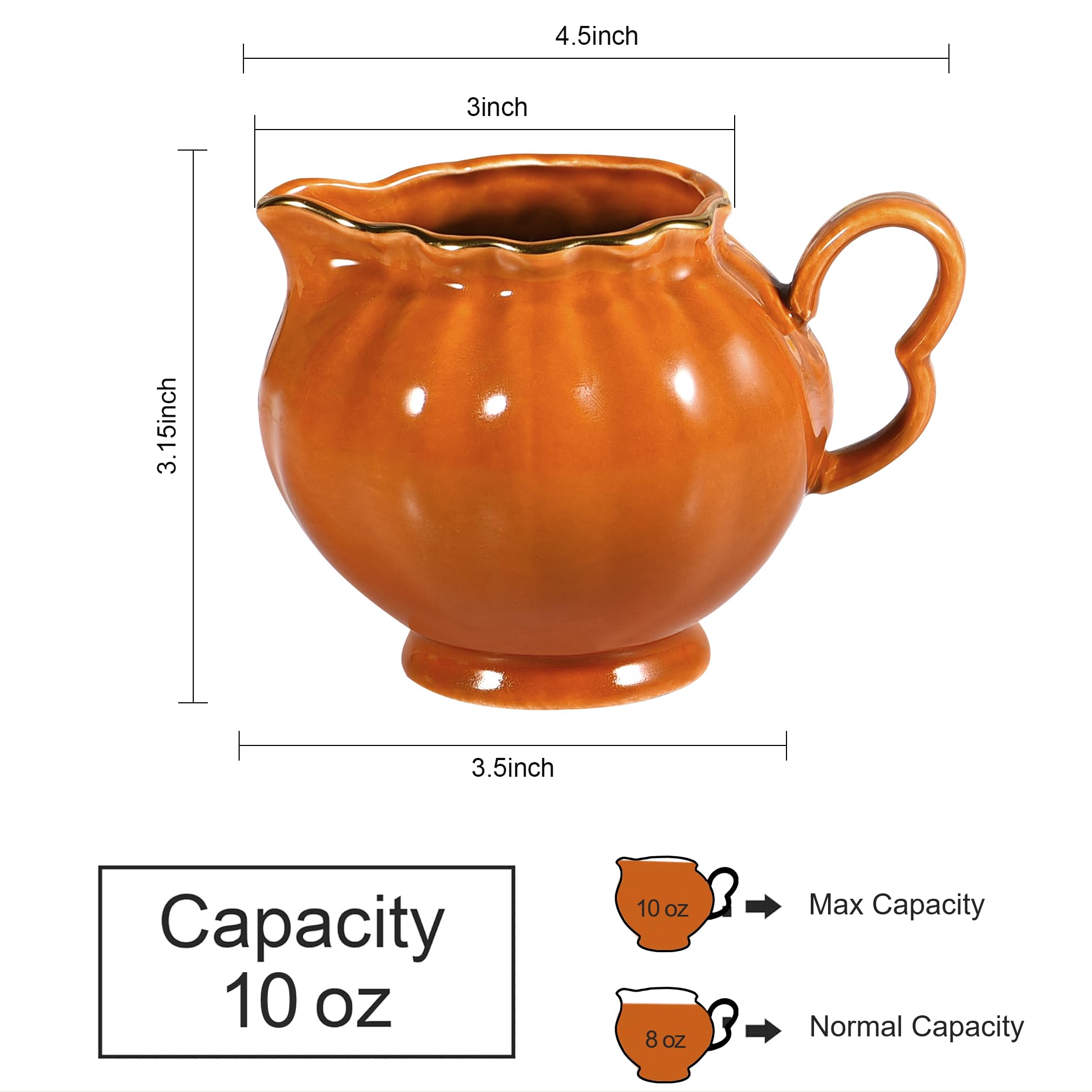 Porcelain Coffee Creamer Pitcher with Handle - 8oz Small Milk Jug for Home, Bar & Restaurant Use - Pearl Coated Orange Design - Perfect for Coffee Shops, Breakfast Tables & Kitchen Countertops