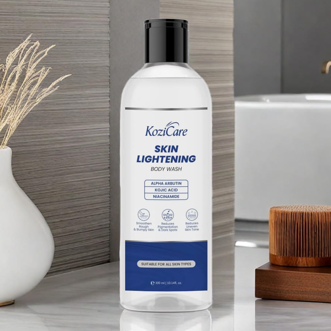 Kozicare Skin Brightening Body Wash with Alpha Arbutin, Niacinamide & Kojic Acid - Reduces Dark Spots, Pigmentation & Evens Skin Tone - Gentle Cleanser for Men & Women - Perfect for Daily Shower & Post-Sun Care