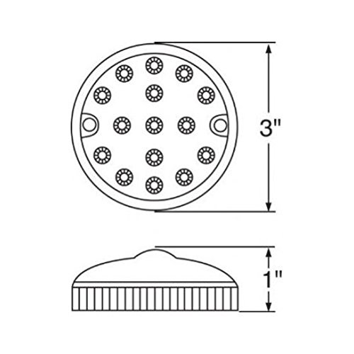United Pacific Amber 3 Inch Round Surface Mount 15 LED Side Marker Clearance Light with Clear Lens - Heavy Duty Truck & Trailer Lighting for Safety & Visibility