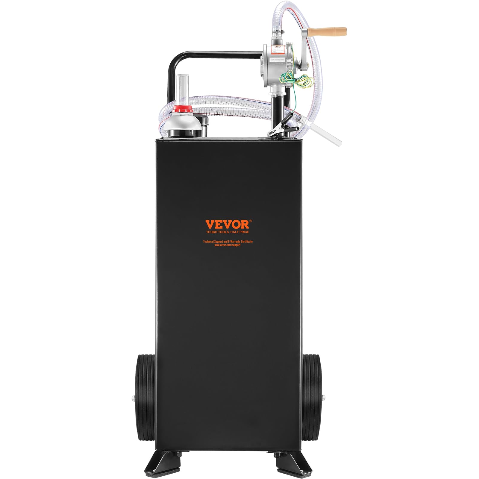 VEVOR 30 Gallon Portable Gas Caddy with Manual Pump - Heavy Duty Fuel Storage Tank for Gasoline & Diesel - 2-Wheel Design for Cars, ATVs, Lawn Mowers, Boats - Ideal for Garage, Farm & Outdoor Use