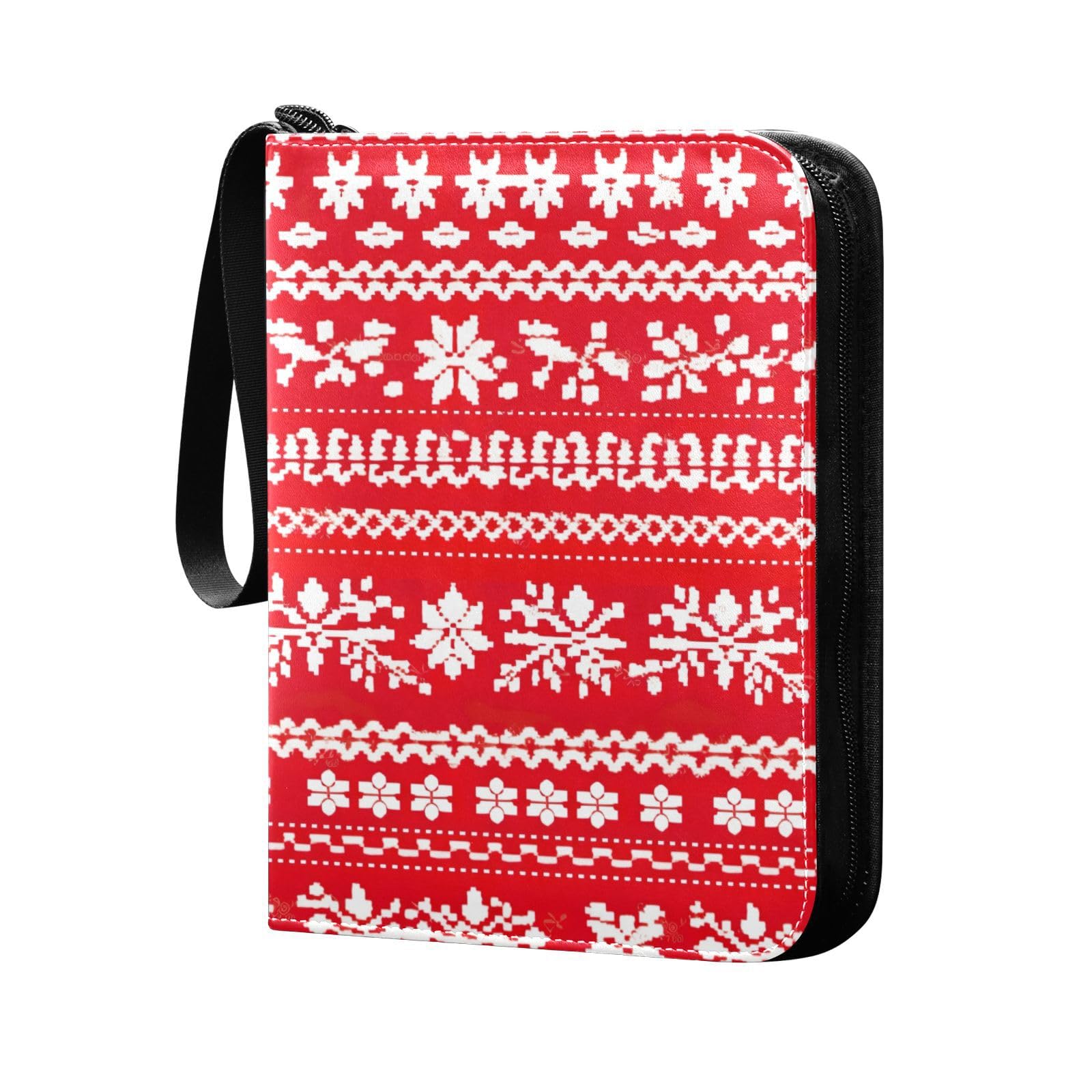 Christmas Snowflake Red & White 4-Pocket Trading Card Binder - Holds 400 Cards with 50 Protective Sleeves | 3-Ring Sports Card Album for Collectors | Perfect for Pokemon, MTG & Baseball Card Storage & Organization
