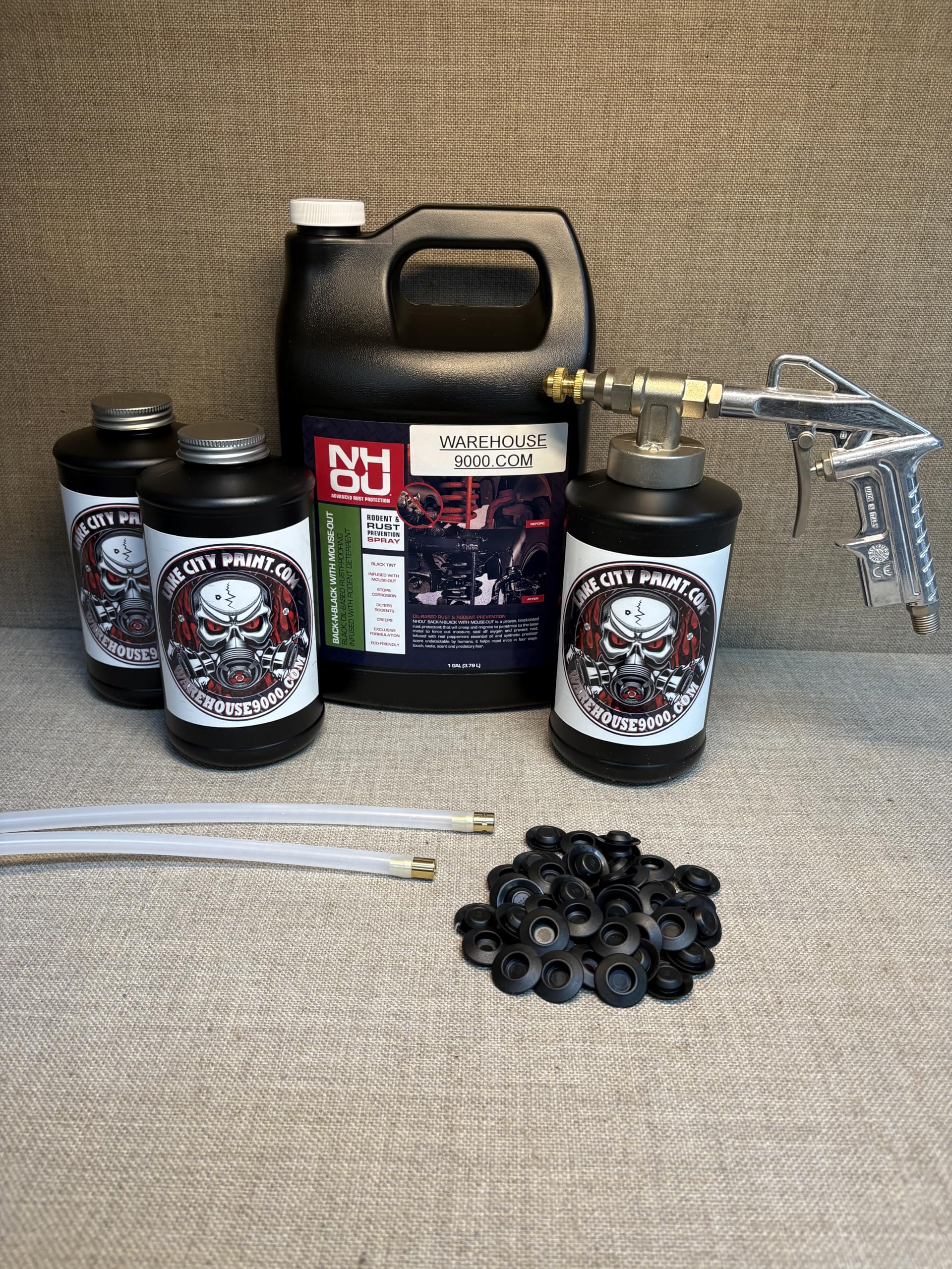 Professional Undercoating Gun Kit with 2 Wands & 3 Quart Bottle - Gal NH Oil Mouse Out Rust Protection Spray - Includes 50 Rust Plugs - Ideal for Automotive Underbody Protection & Rust Prevention