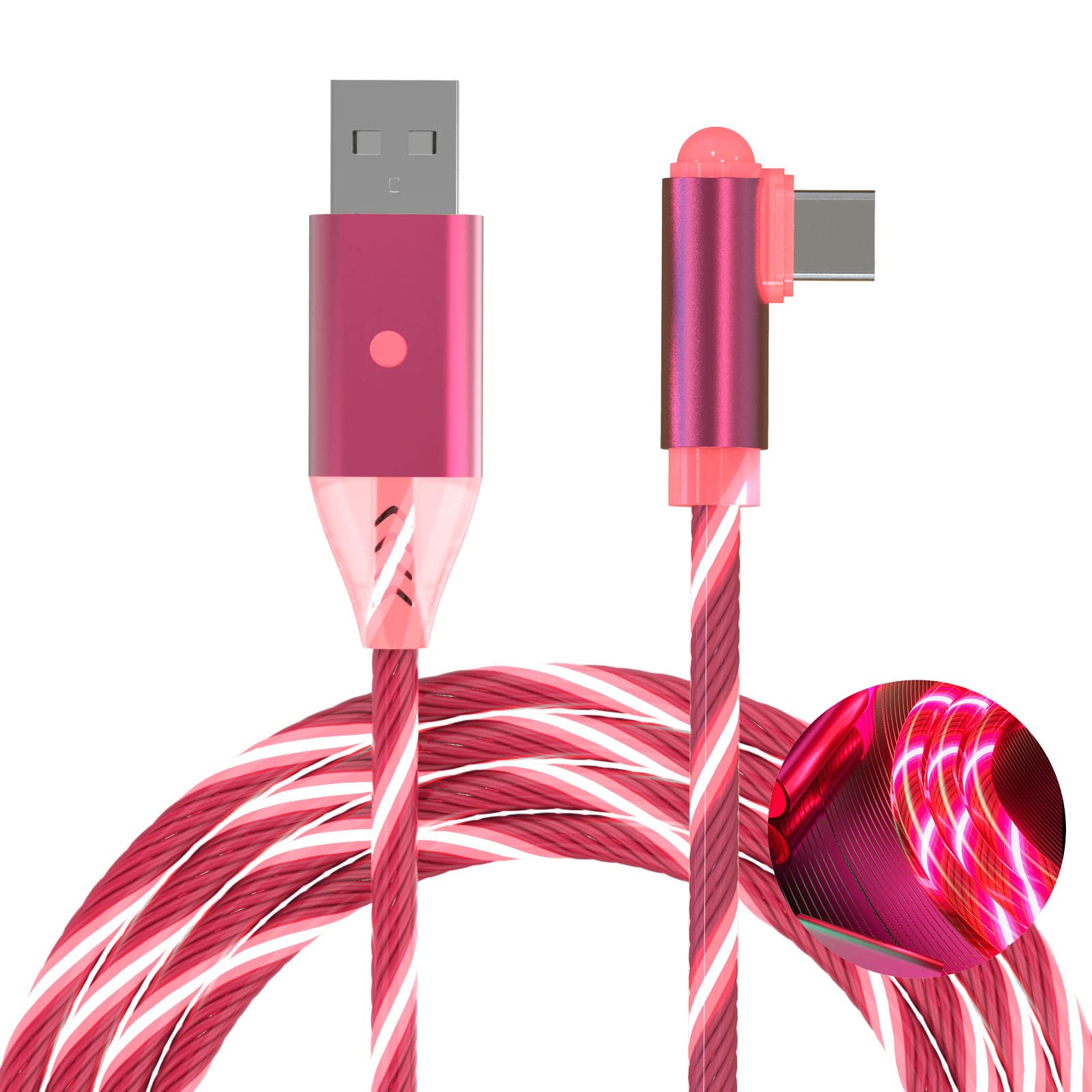 Toxaoii LED Light Up USB C Charging Cable - Right Angle 5FT Fast Charger Cord for Samsung Galaxy S24/S23, Bose Sleepbuds 3, Beats Studio Buds - Perfect for Night Use, Gaming & Travel (Red)
