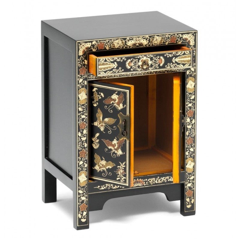 Golden Dragon Oriental Painted Solid Wood Nightstand - 40x35x60cm Bedside Cabinet with Gold Finish - Perfect for Bedroom, Living Room & Office Storage