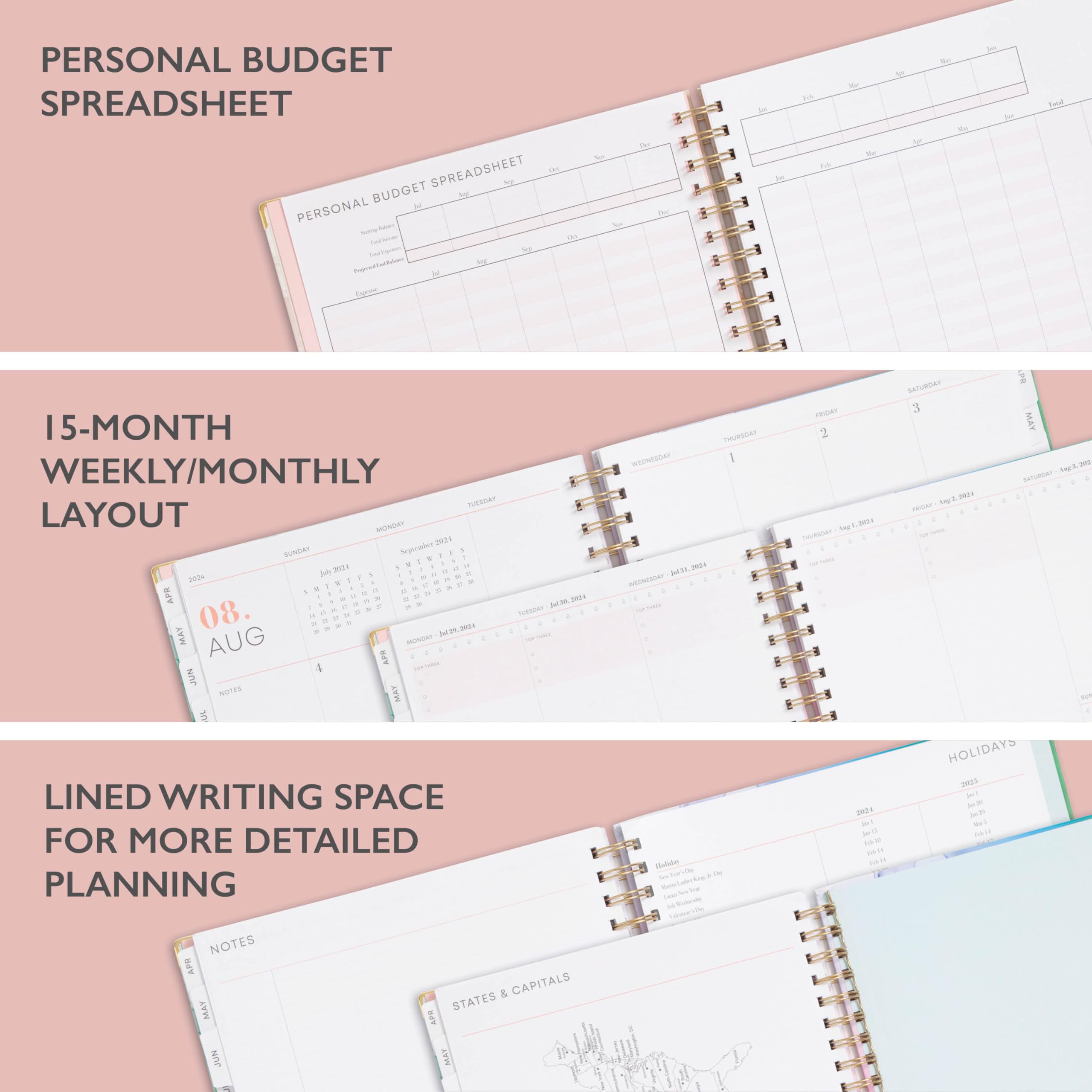 Blue Sky 2024-2025 Academic Planner - Weekly & Monthly Calendar, 8.5 x 11 Inch Hardcover Wirebound Notebook with Rainbow Pages - Perfect for Students, Teachers & Office Organization