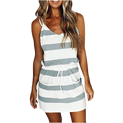 Mimacoo Women's Summer Sleeveless V-Neck Striped Mini Dress - Soft Beach Dress with Flowy Print | Perfect for Vacation, Pool Party & Casual Outings