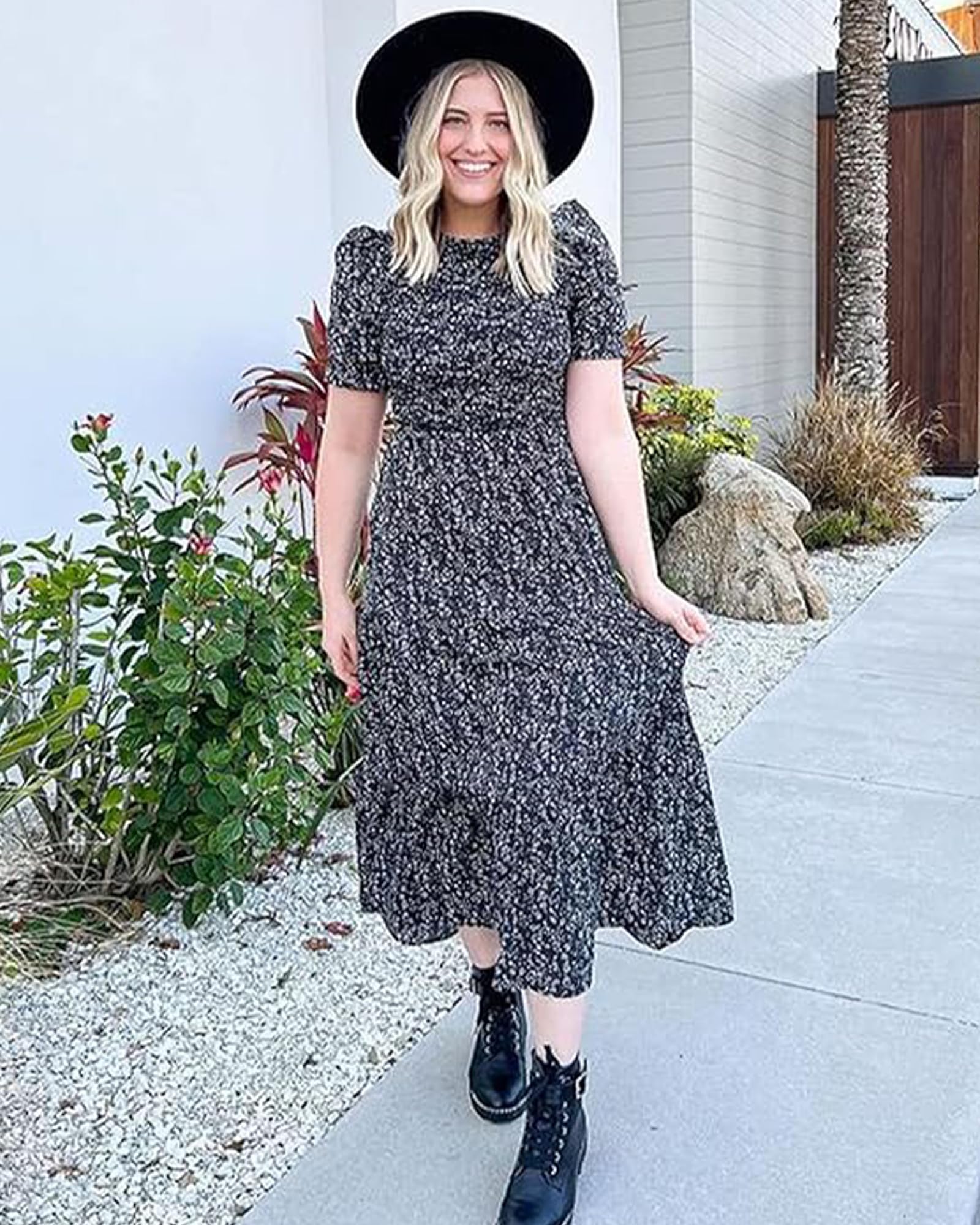 BTFBM Women's Casual Summer Floral Print Maxi Dress - Crew Neck, Ruffle Short Sleeve, Smocked Waist, Boho Style for Spring 2025 | Perfect for Beach Vacations, Date Nights & Summer Parties