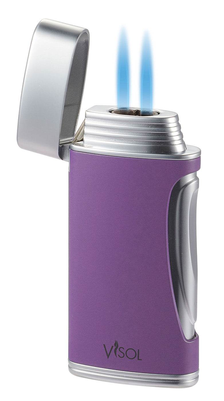 Visol DuoMatt Purple Double Flame Cigar Lighter - Windproof Refillable Butane Lighter for Cigars, Cigarettes & Outdoor Use | Perfect for Smoking, Camping & Gifts