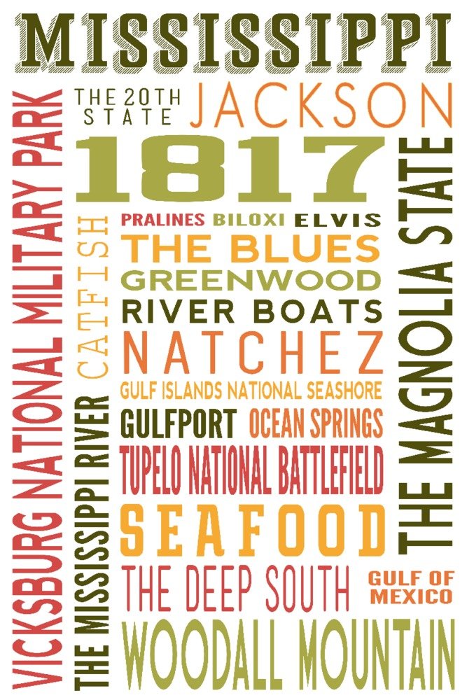 Lantern Press Mississippi Typography Wall Art - 12x18 Wrapped Canvas Print for Home & Office Decor - Perfect for Living Room, Bedroom or Gift