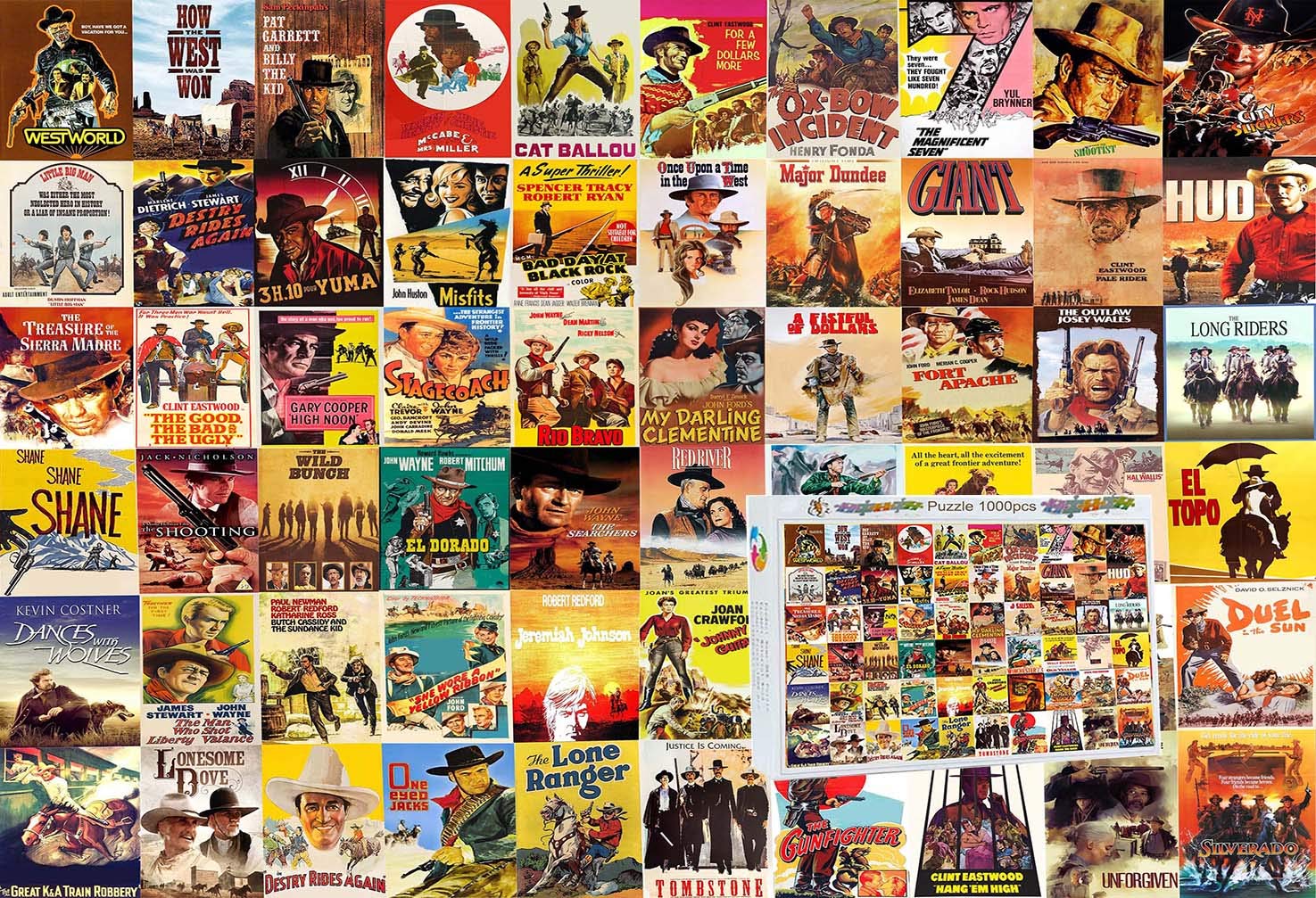 Vintage Western Movie Poster Jigsaw Puzzle 1000 Pieces - Old West Themed Puzzle for Adults, Home Decor & Game Night Entertainment