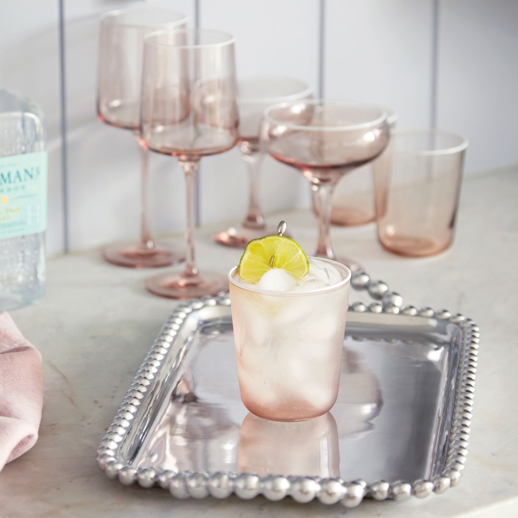 Premium Fine Line Quartz Double Old Fashioned Glasses Set of 4 - Elegant White Rim Whiskey Glasses for Cocktails, Bourbon & Home Bar Entertaining