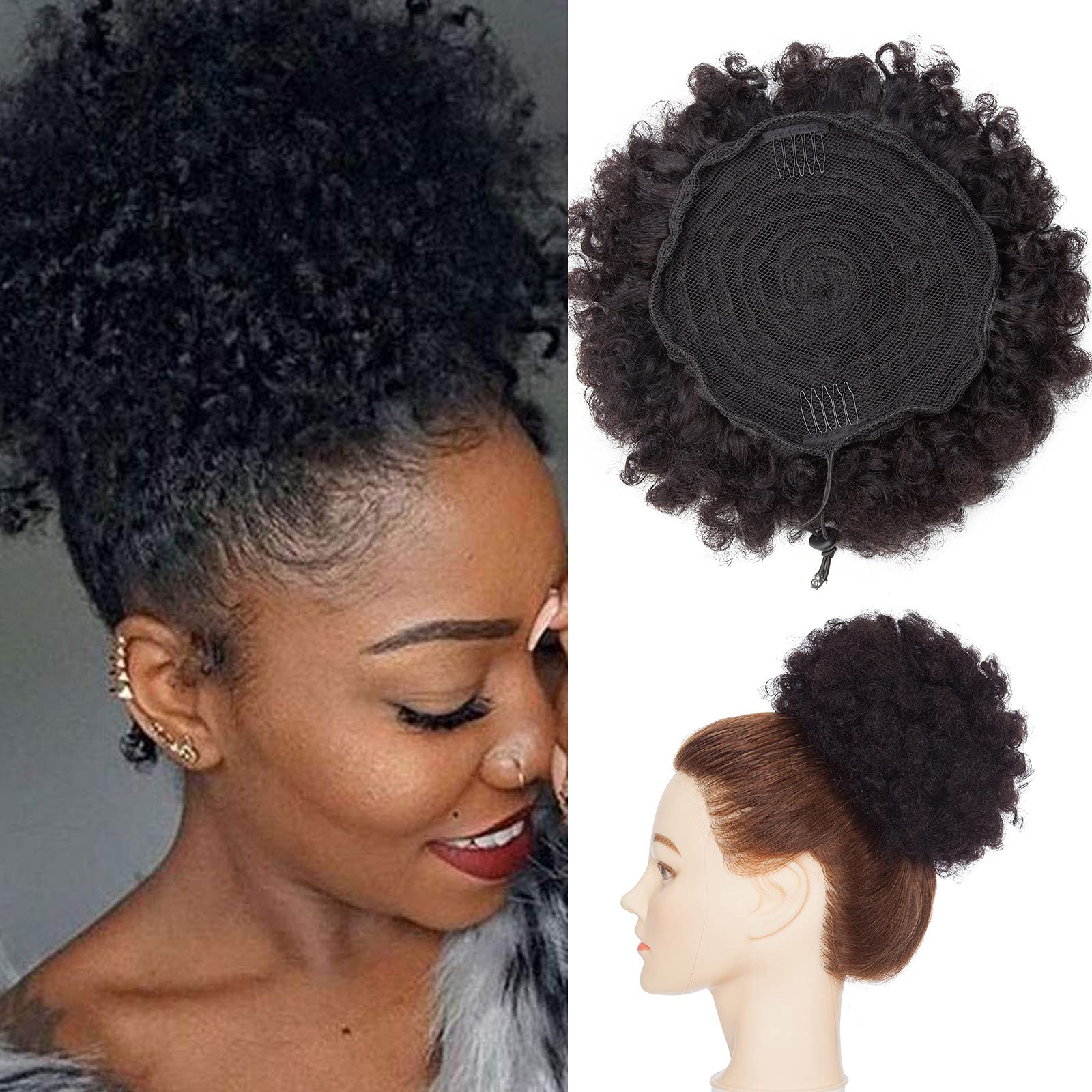 Afro Kinky Curly Ponytail Human Hair Extension - Natural Black African Hair Bun with Clips for Women | Perfect for Protective Styles, Natural Hairstyles & Everyday Wear