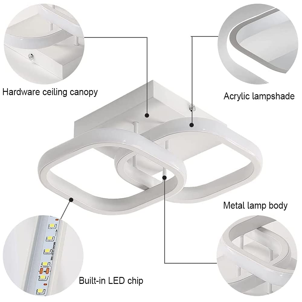 9 Inch Square LED Ceiling Light - Modern White Acrylic Hallway Lighting for Bedroom, Bathroom, Kitchen, Balcony & Stairway (Cool White) | Energy Efficient & Easy Installation for Home & Office Spaces