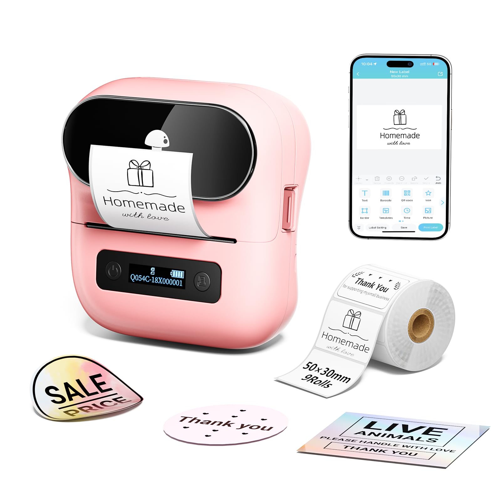 Phomemo M220 Bluetooth Label Printer - 3 Inch Portable Wireless Barcode Sticker Maker for Mailing, Storage, Address Tags, Clothing Labels | Home & Office Organization (Pink) | Perfect for Small Business Inventory & Craft Projects