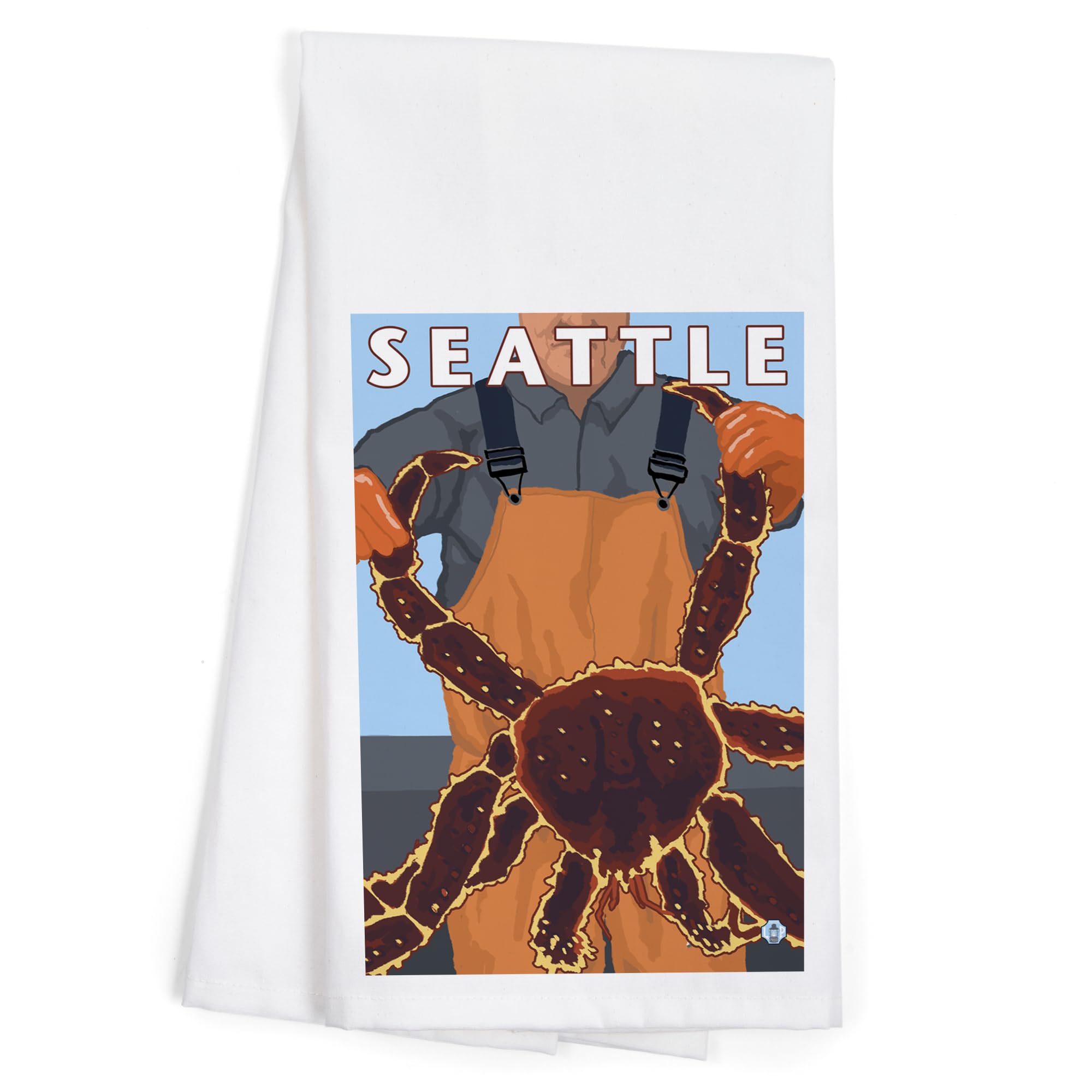 Lantern Press King Crab Fisherman Seattle Washington 100% Cotton Tea Towel - Decorative Hand Towel for Kitchen, Home Decor & Gift - Perfect for Dish Drying, Wall Art & Coastal Themed Spaces