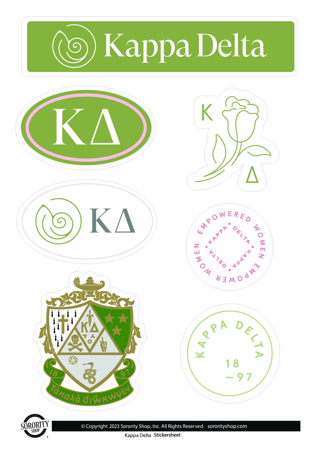 Kappa Delta Sorority Stickers - Officially Licensed Vinyl Sticker Sheet with Removable Adhesive, 7-Pack | Perfect for Laptops, Water Bottles & Greek Life Accessories